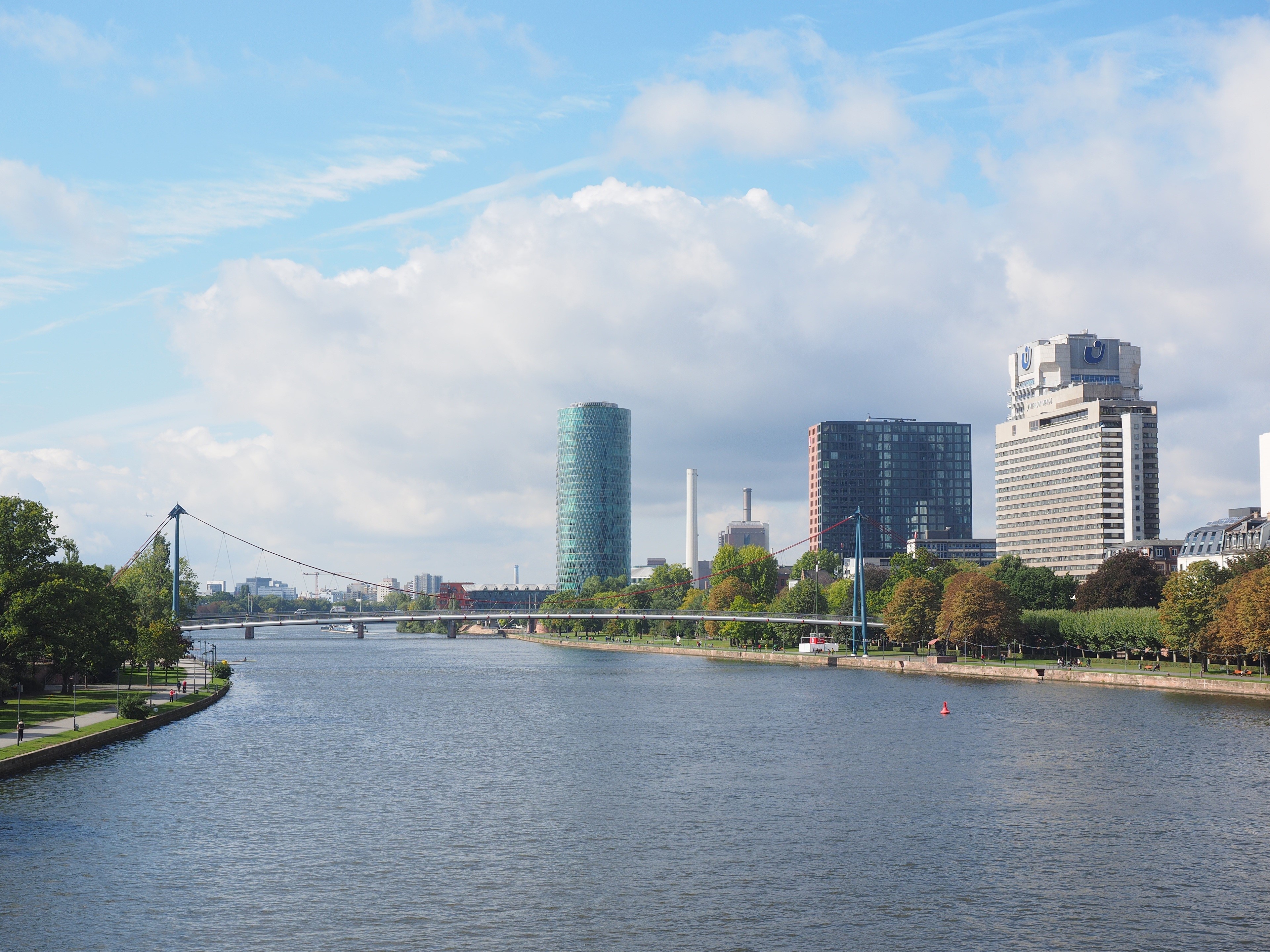 Main River with Bridges and Skyscrapers in Frankfurt, Germany HD Wallpaper