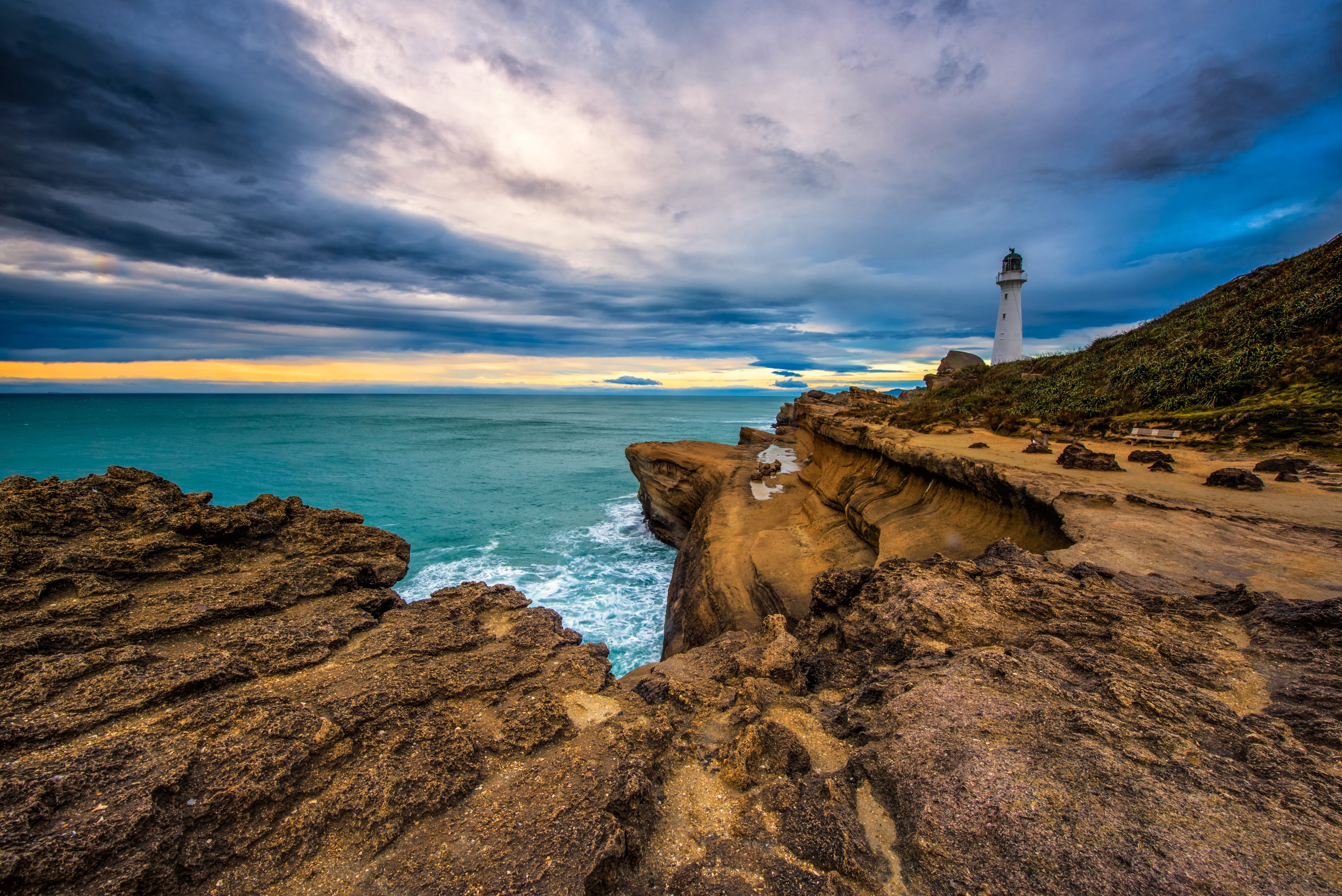 Castlepoint Lighthouse New Zealand Coastline HD Wallpaper