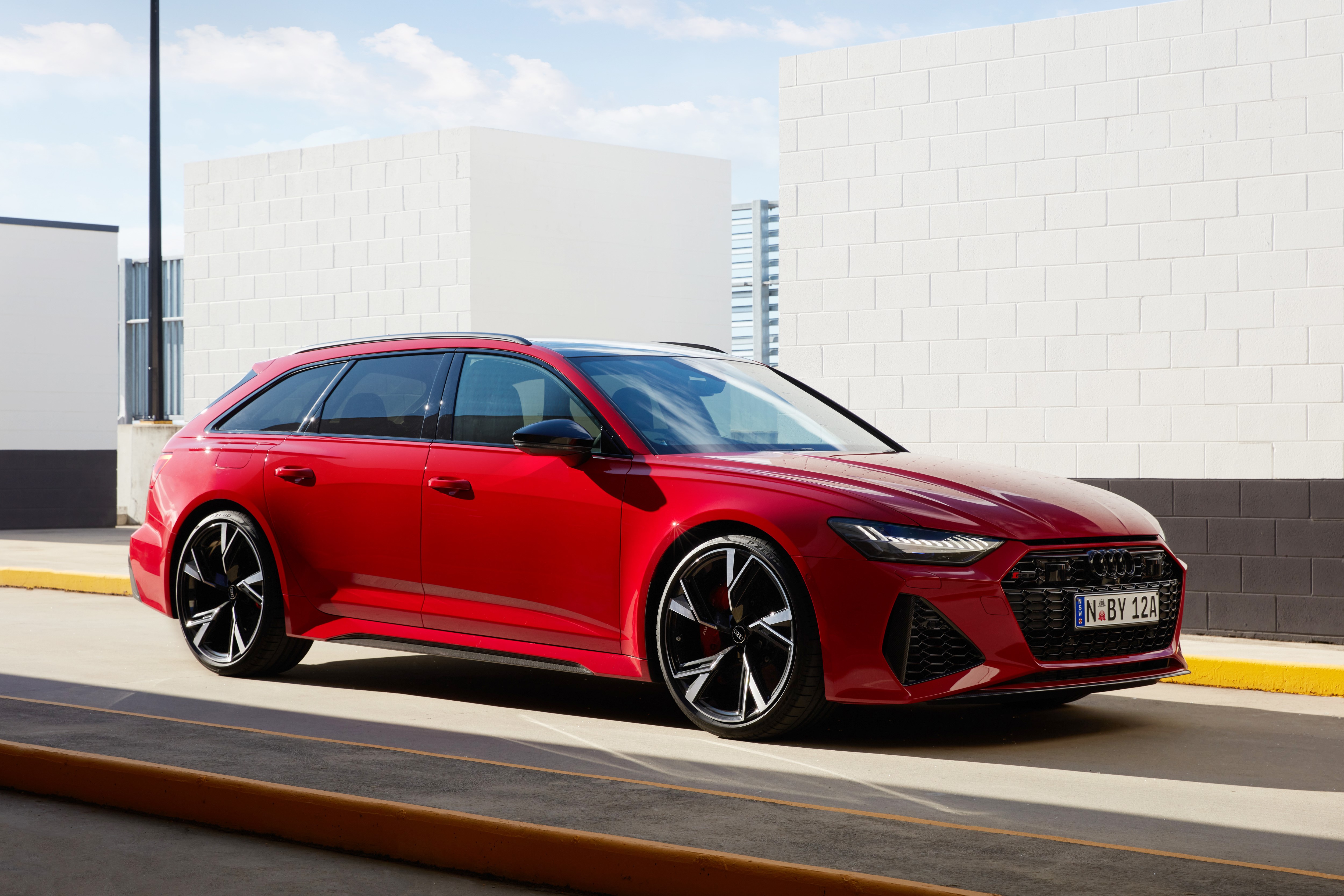Red Audi RS 6 Avant AU-spec Estate Car HD Wallpaper
