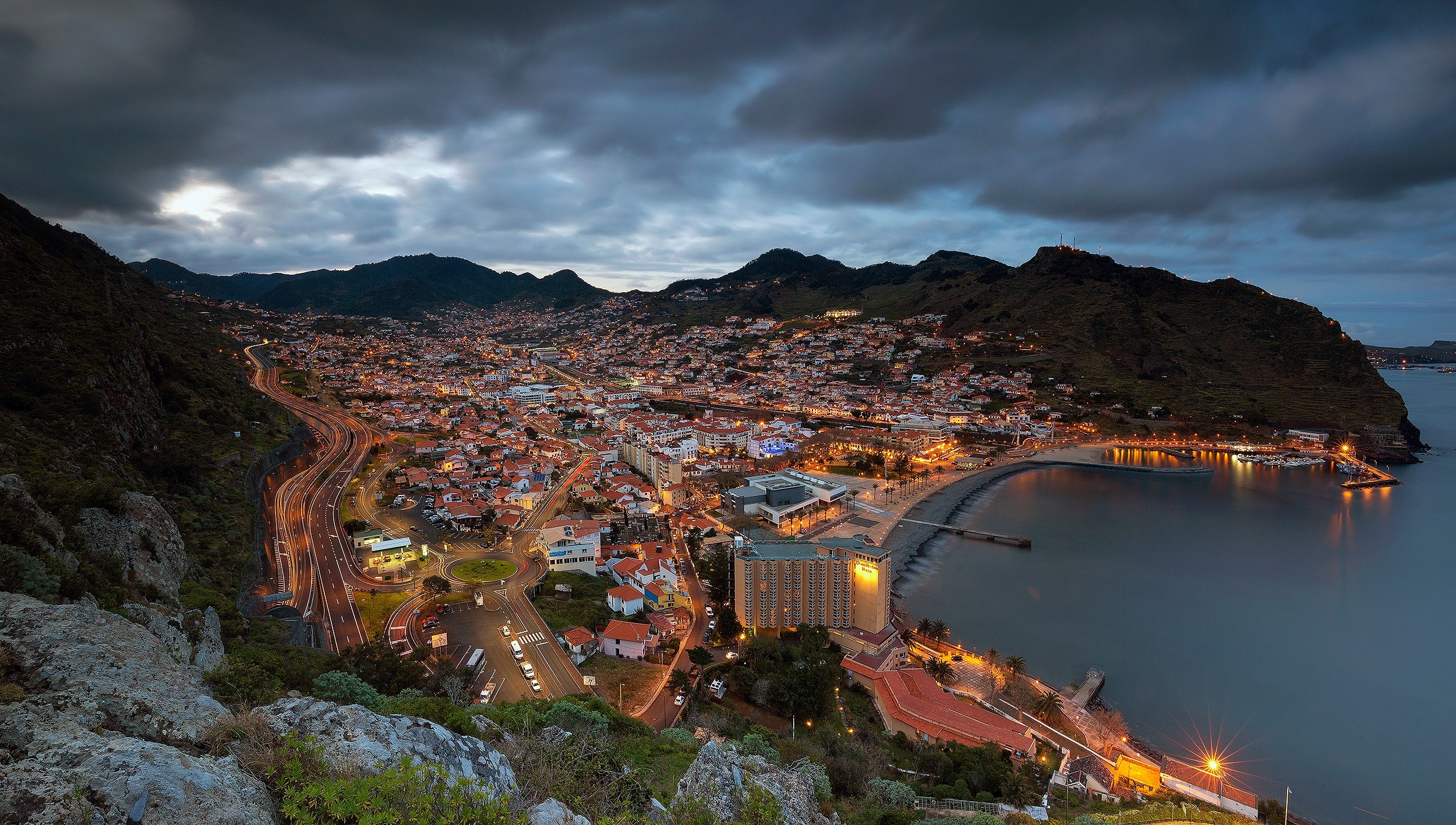 Machico Bay, Madeira, Portugal at Dusk HD Wallpaper