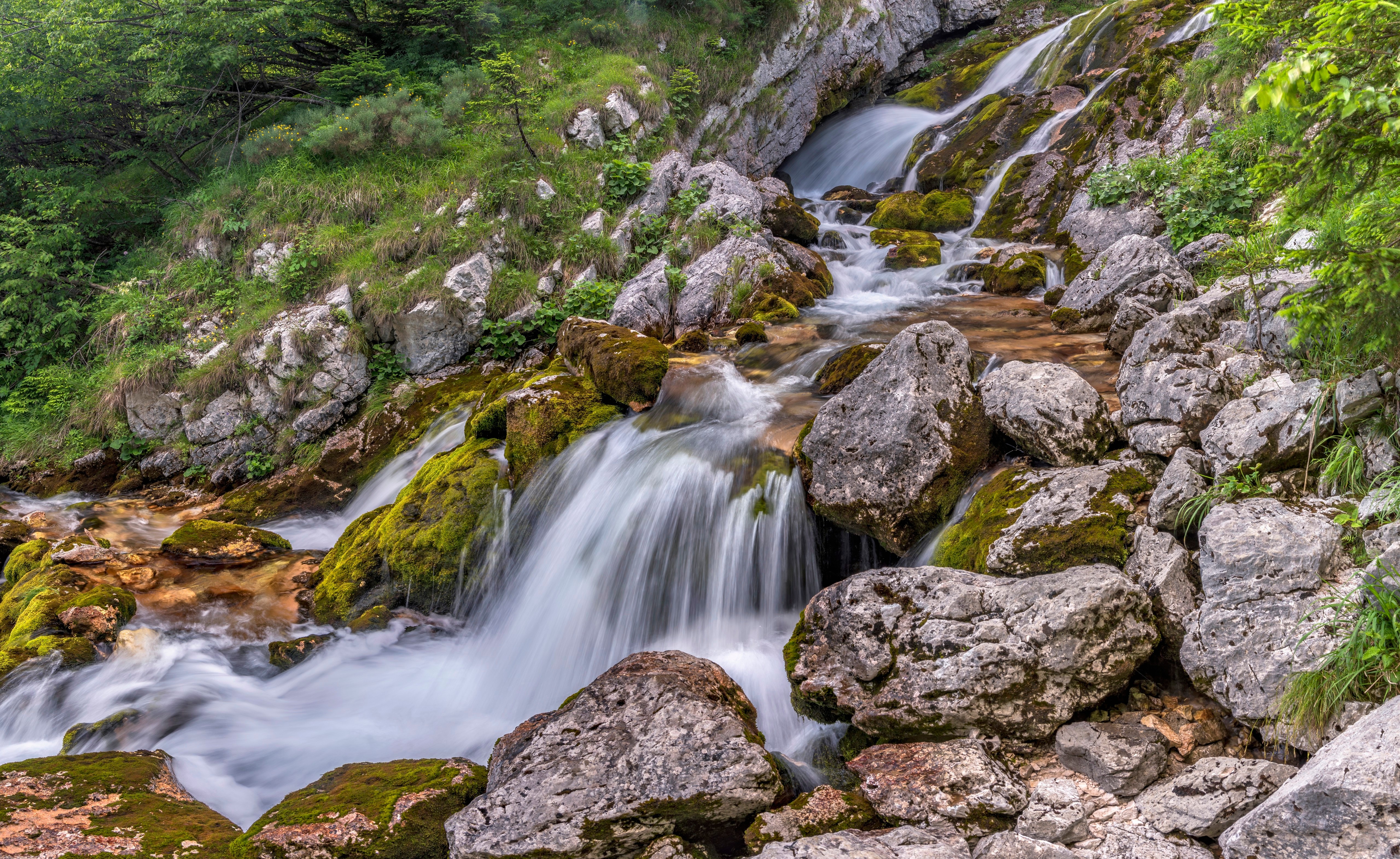 Waterfalls and rocks in Slovenia HD Wallpaper