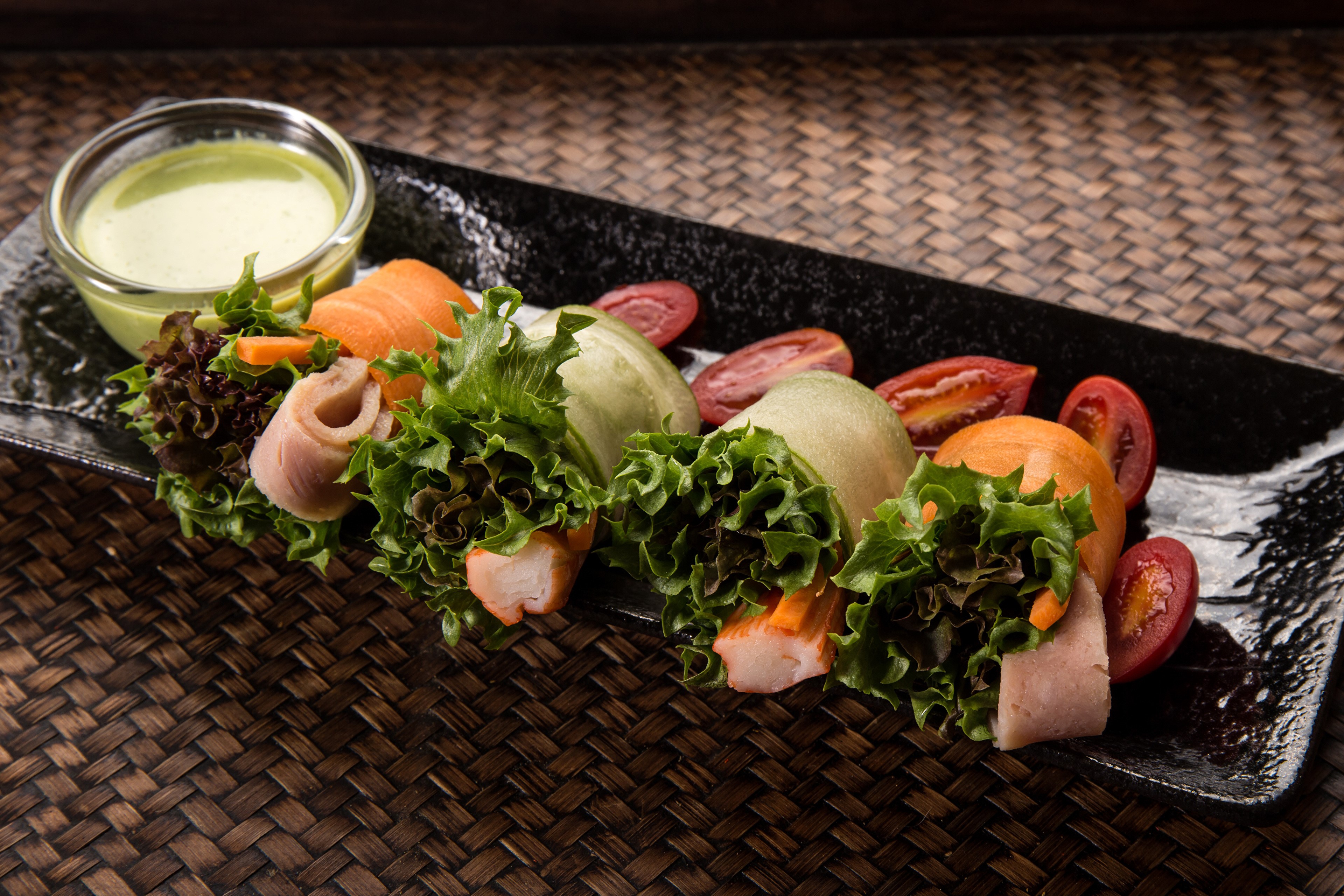 Fresh Spring Rolls with Salmon and Vegetables HD Wallpaper