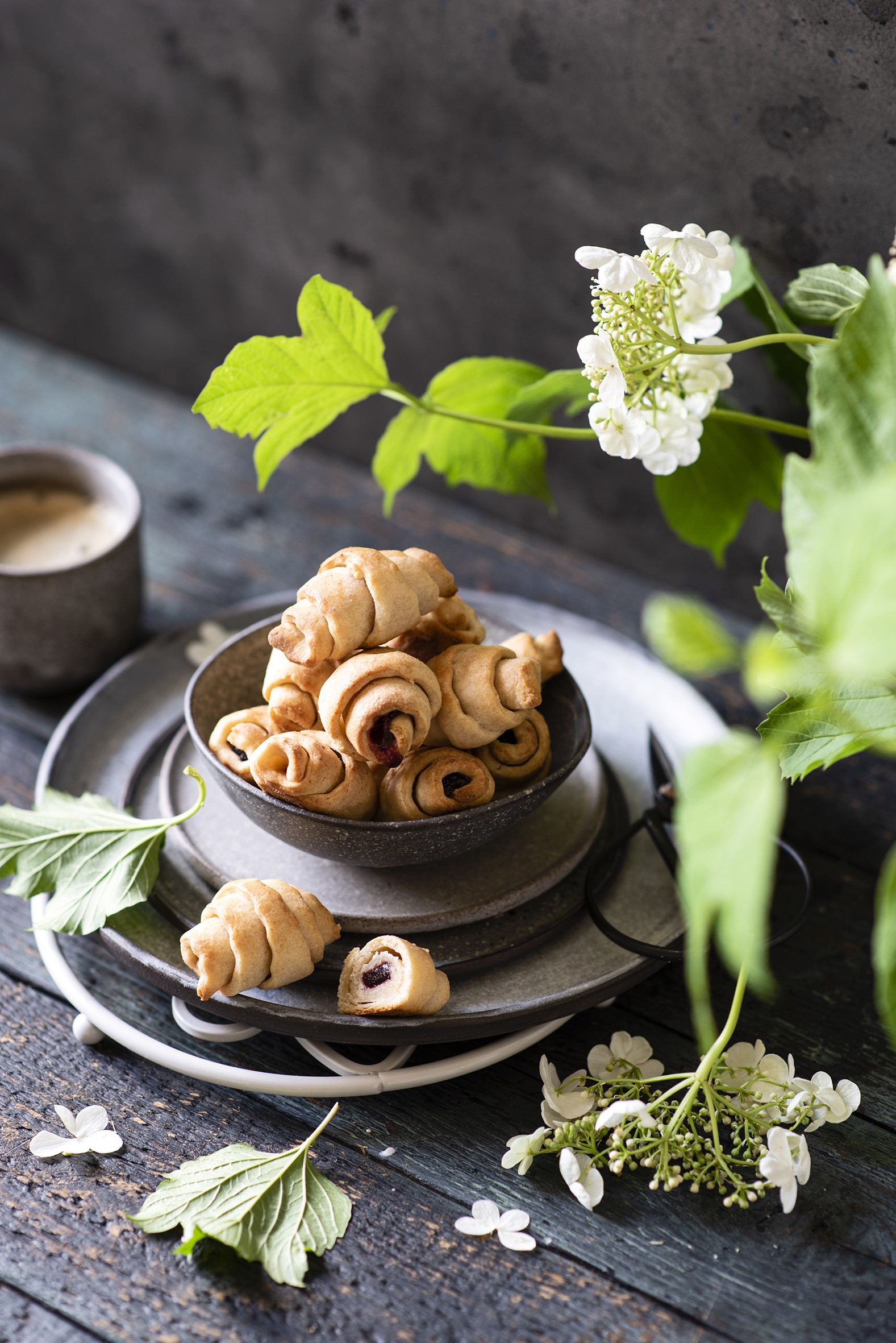 Croissants with jam on wooden planks HD Phone Wallpaper