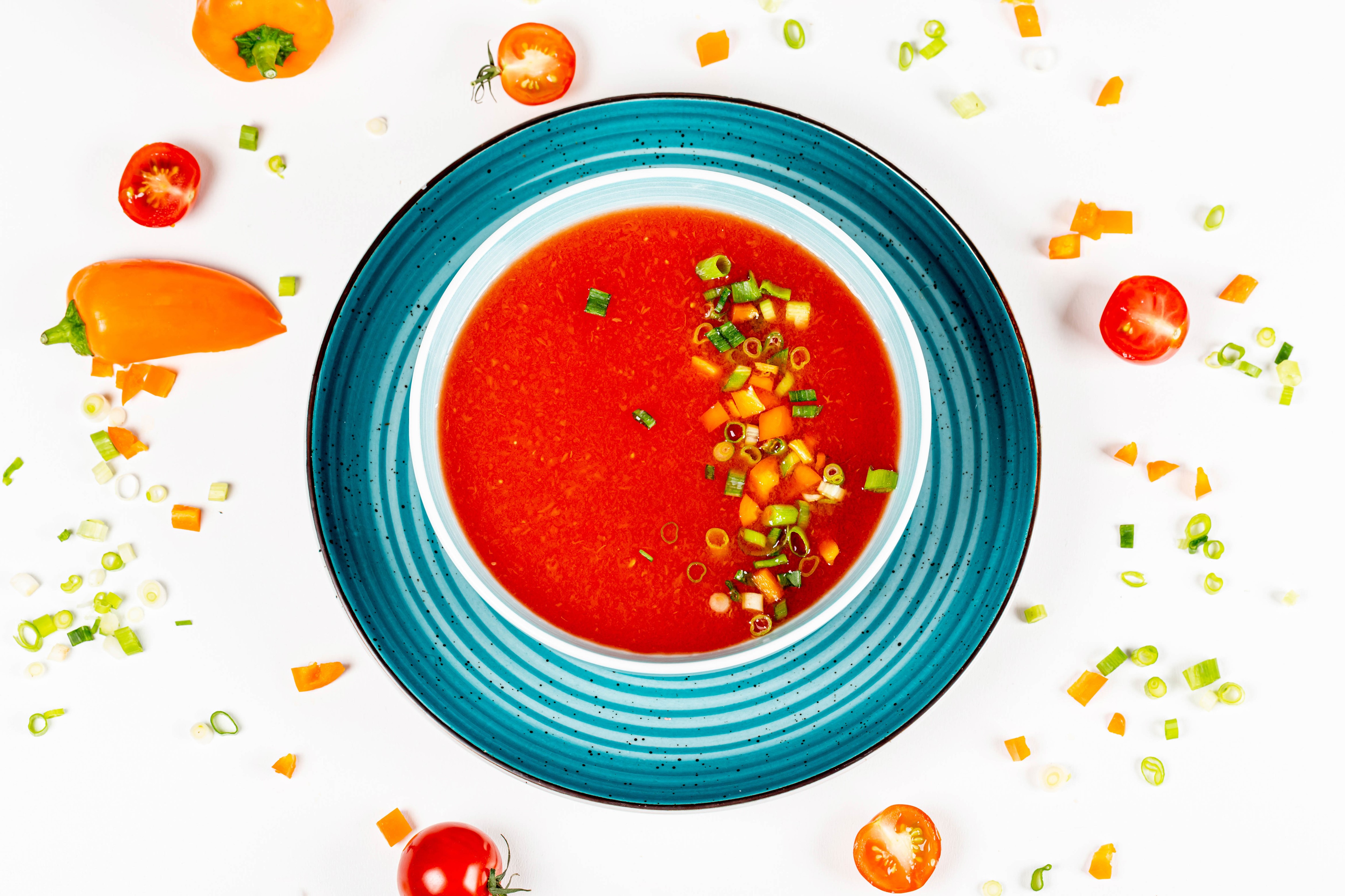 Gazpacho soup with vegetables on a plate HD Wallpaper