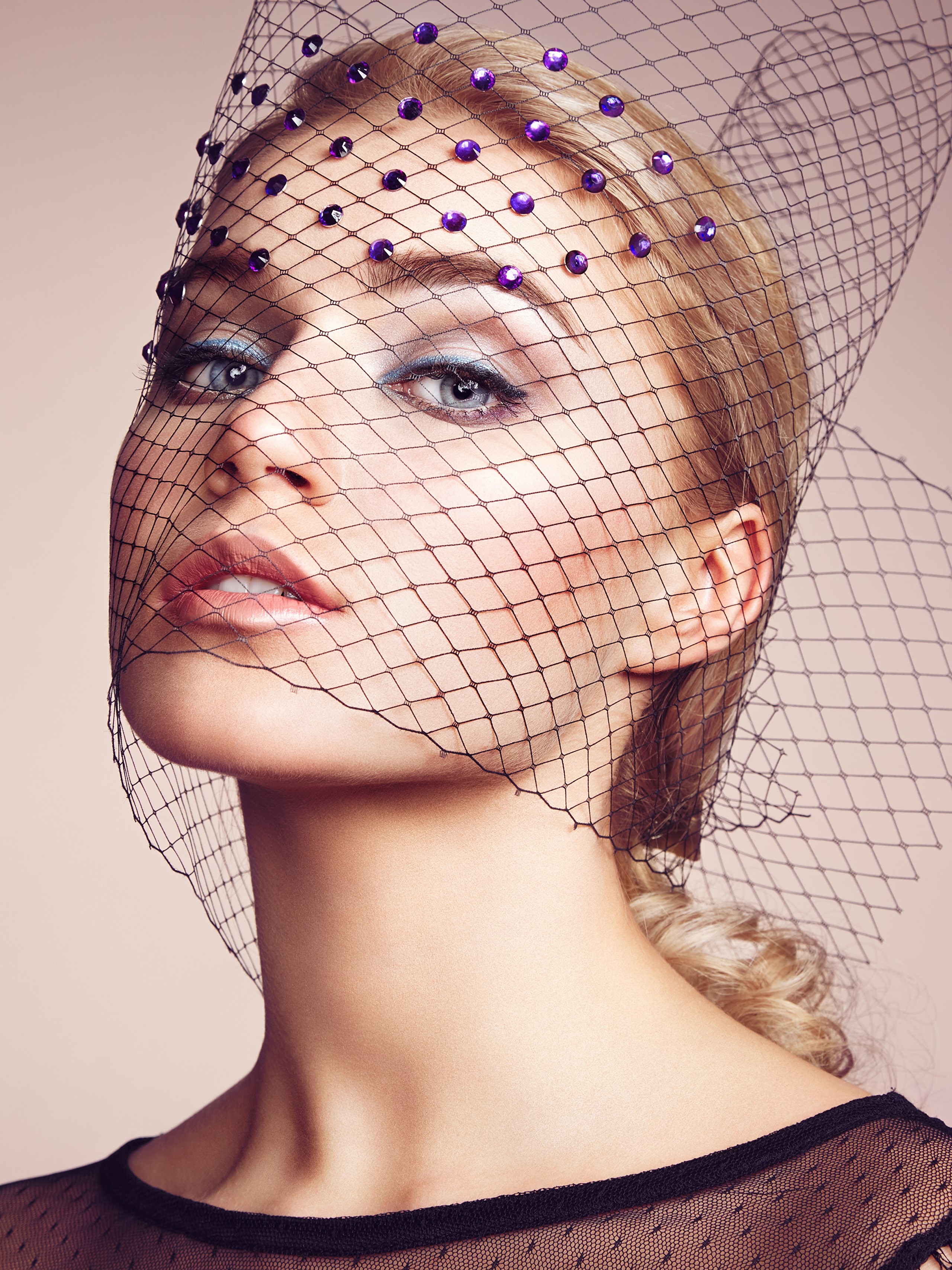 Woman with veil and purple gems HD Phone Wallpaper