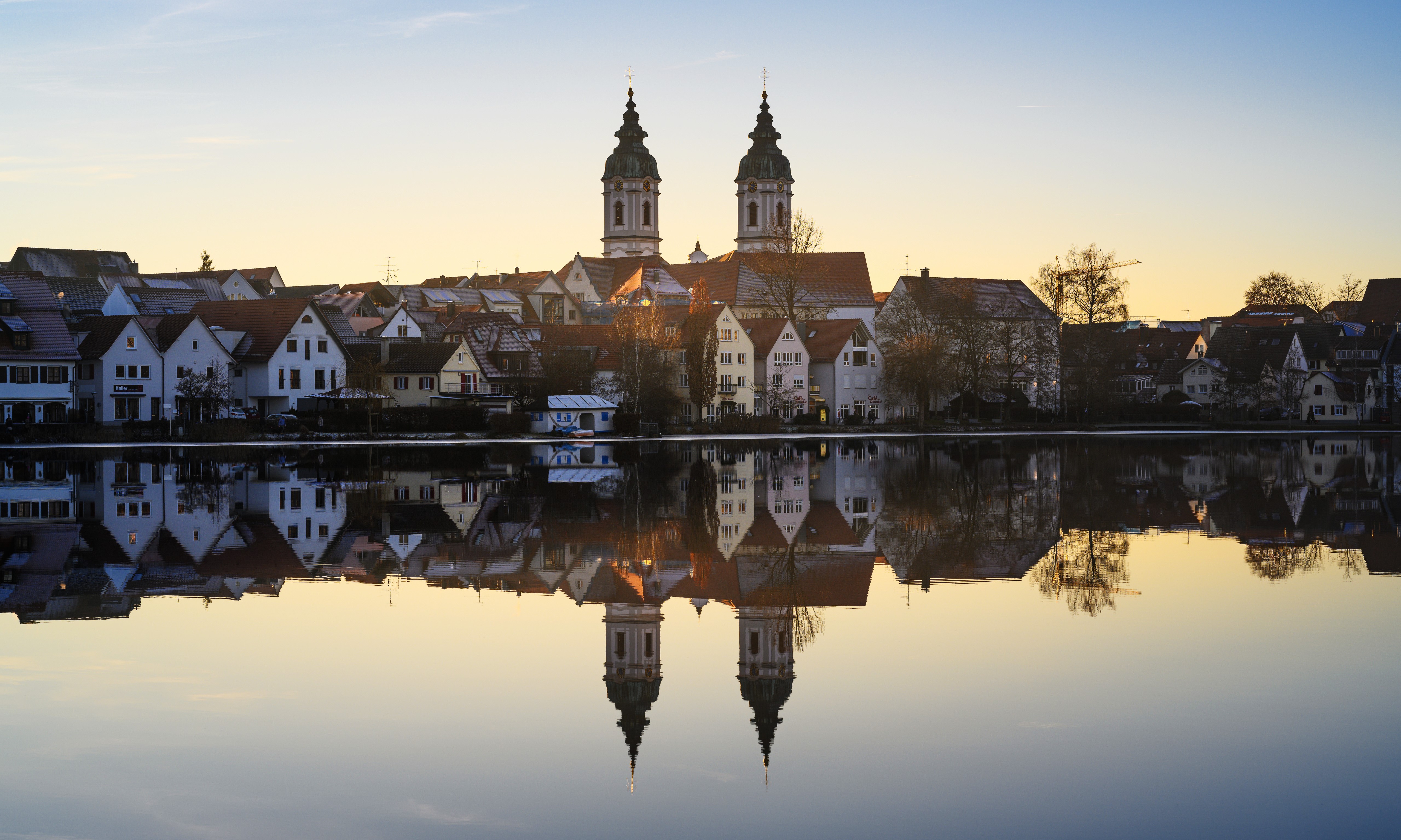 Bad Waldsee Germany Church Reflection on Lake HD Wallpaper