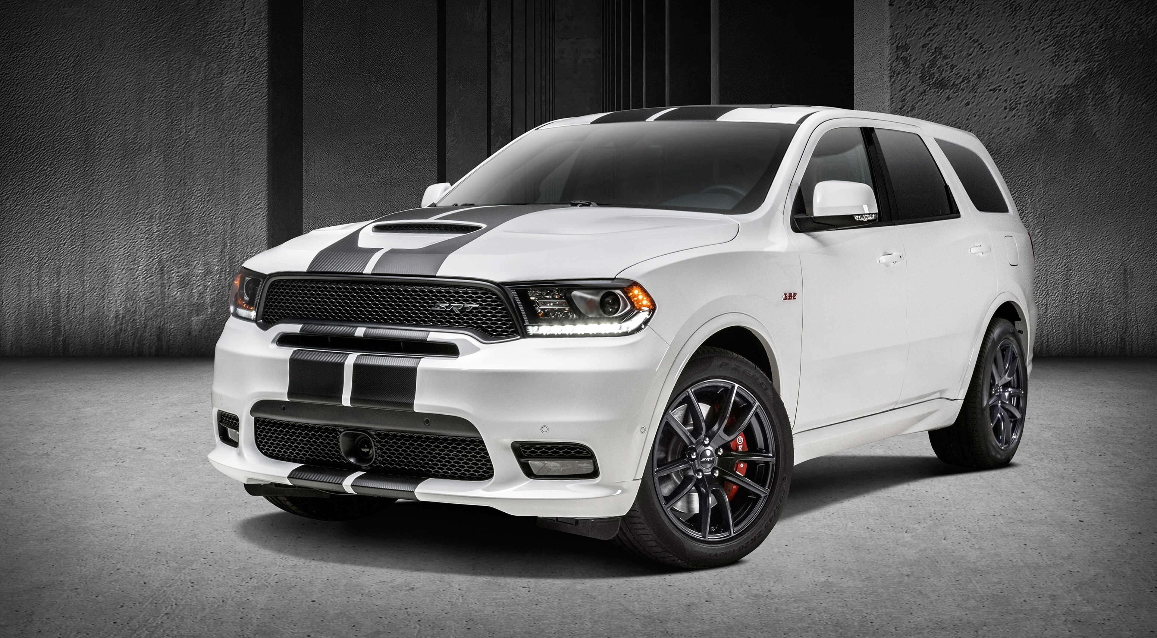 White 2018 Dodge Durango SRT SUV with Black Stripes HD Wallpaper