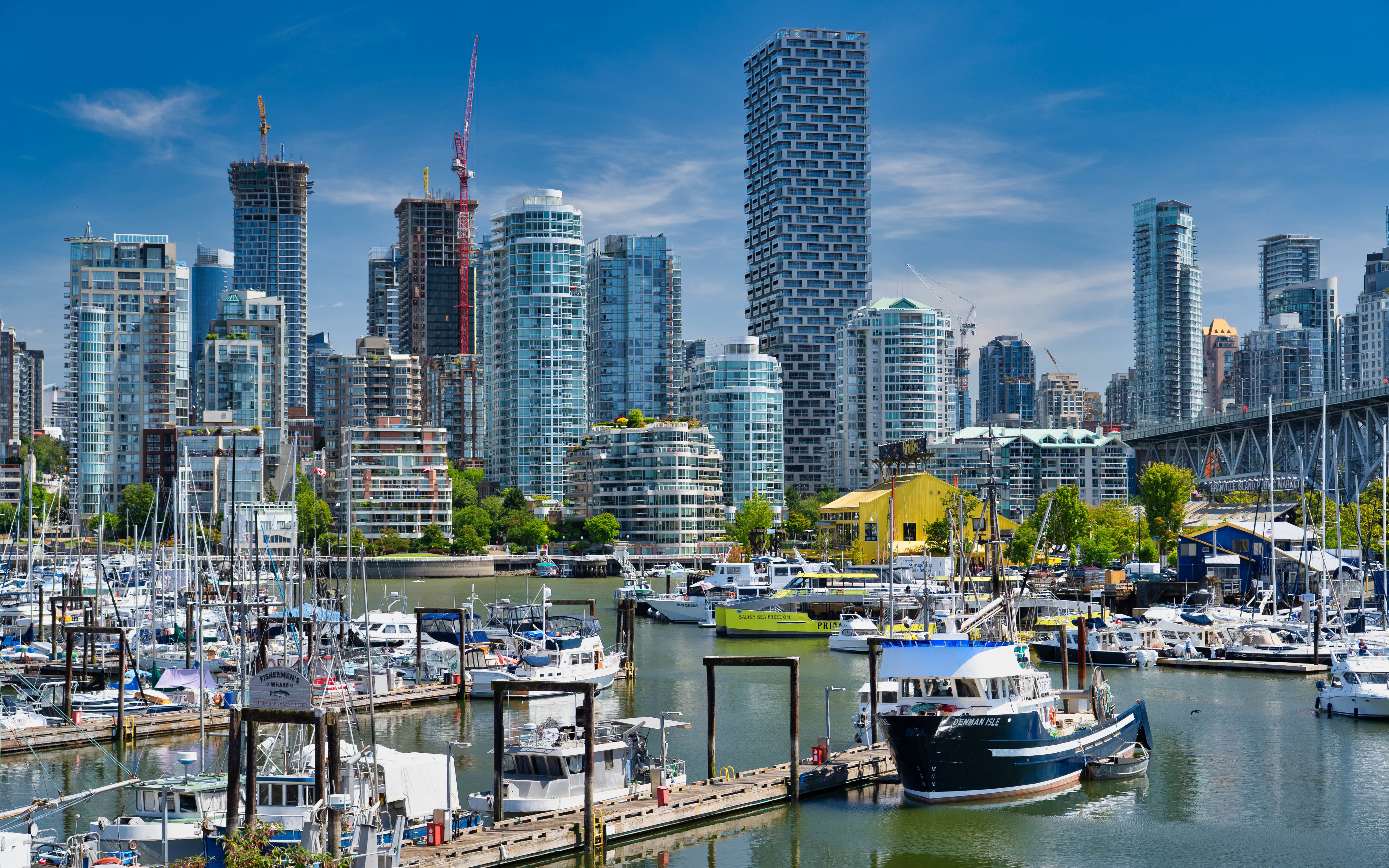 Vancouver Marina with City Skyline and Bridge HD Wallpaper