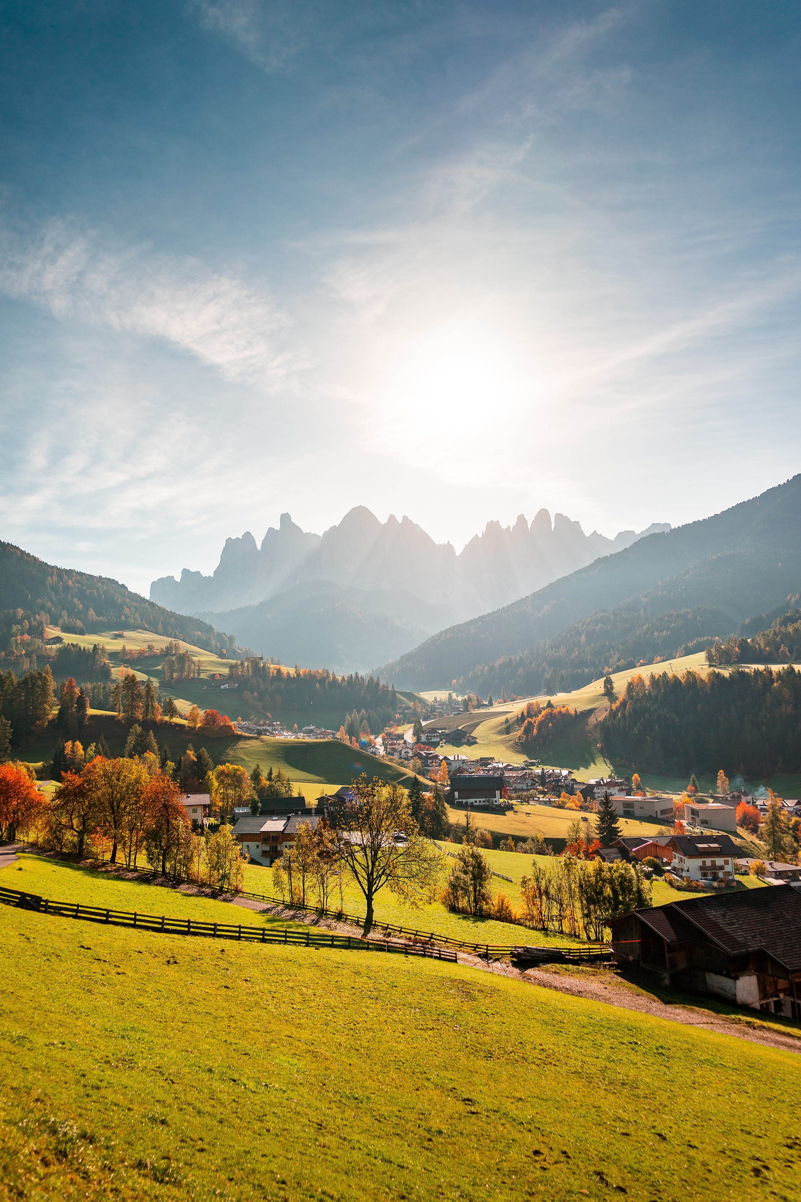 Autumn valley village in the Italian Dolomites HD Phone Wallpaper