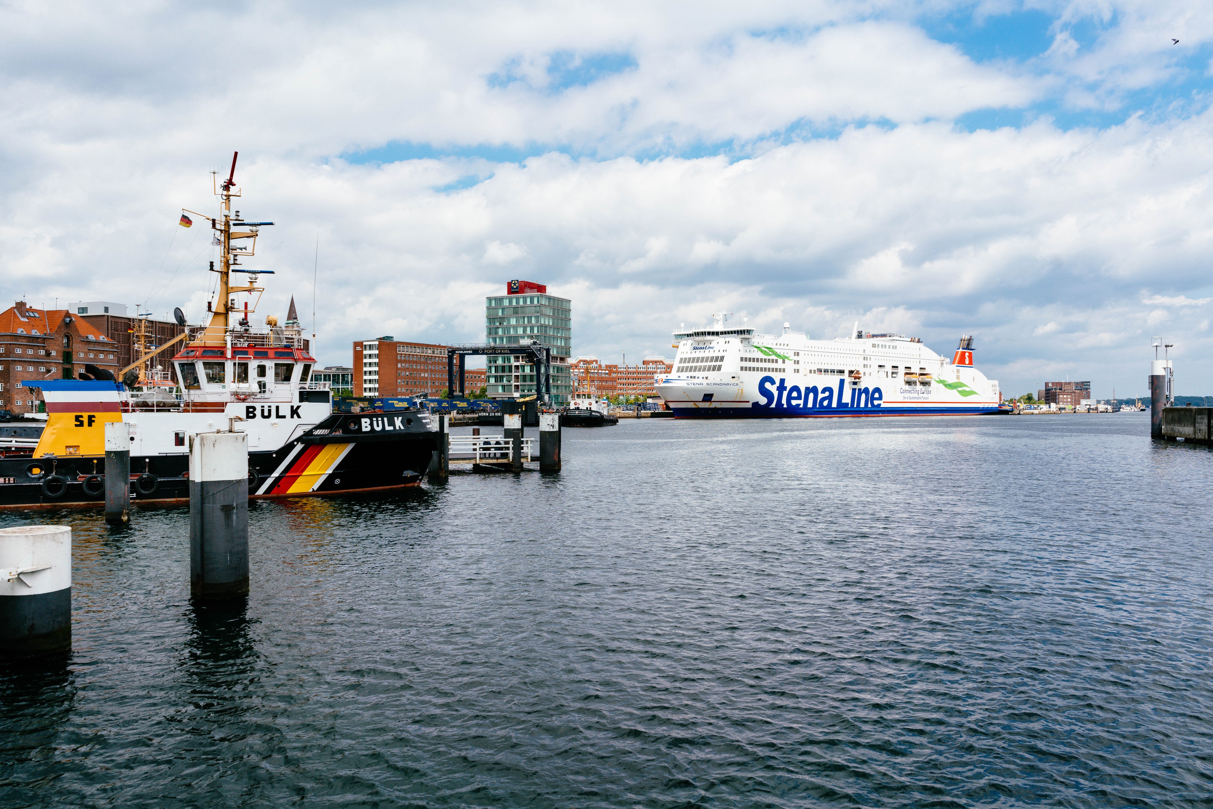 Stena Line Ferry and Tugboat in Kiel Port, Germany HD Wallpaper