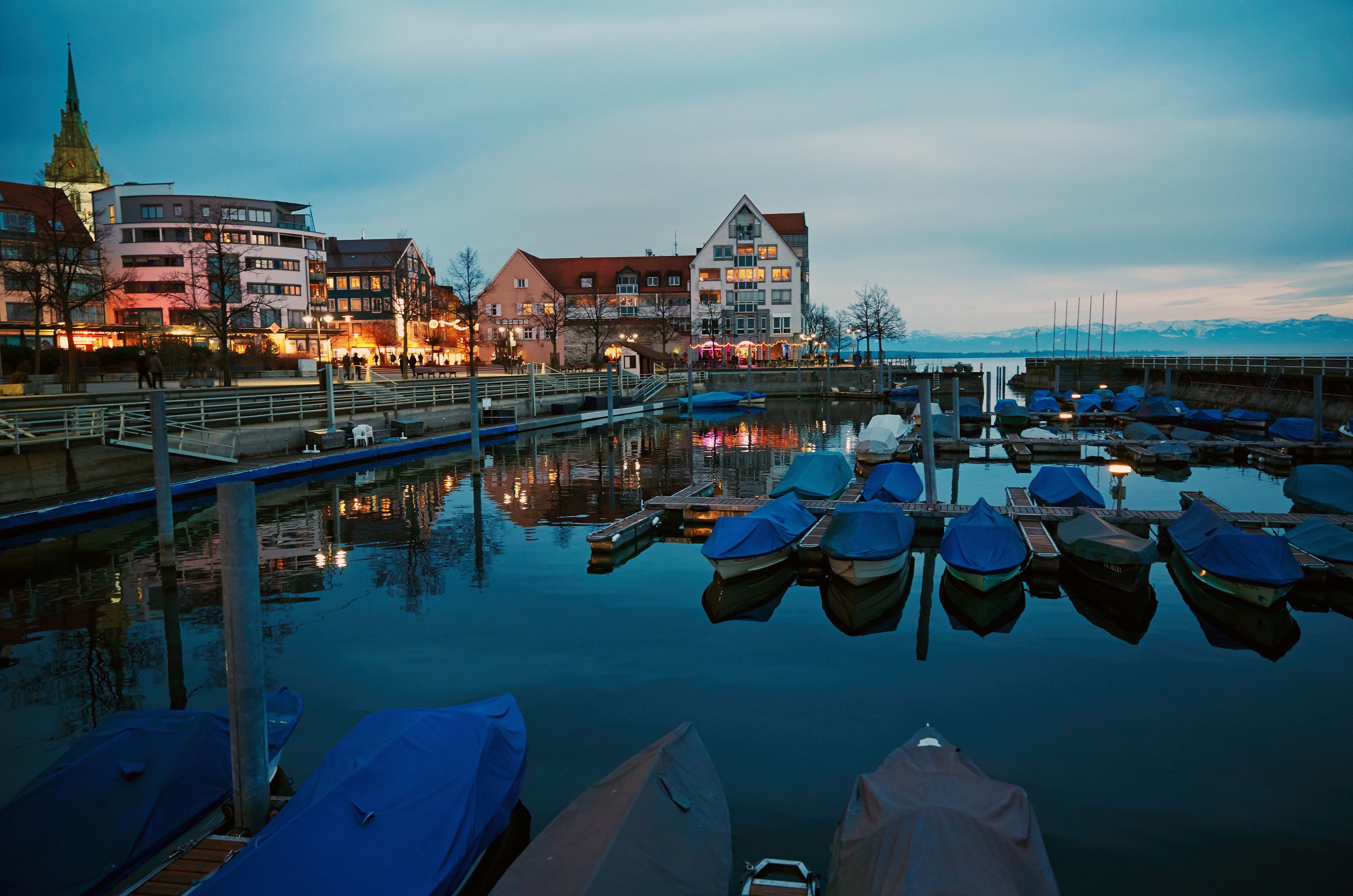 Boats docked in a marina at Lake Constance, Germany HD Wallpaper