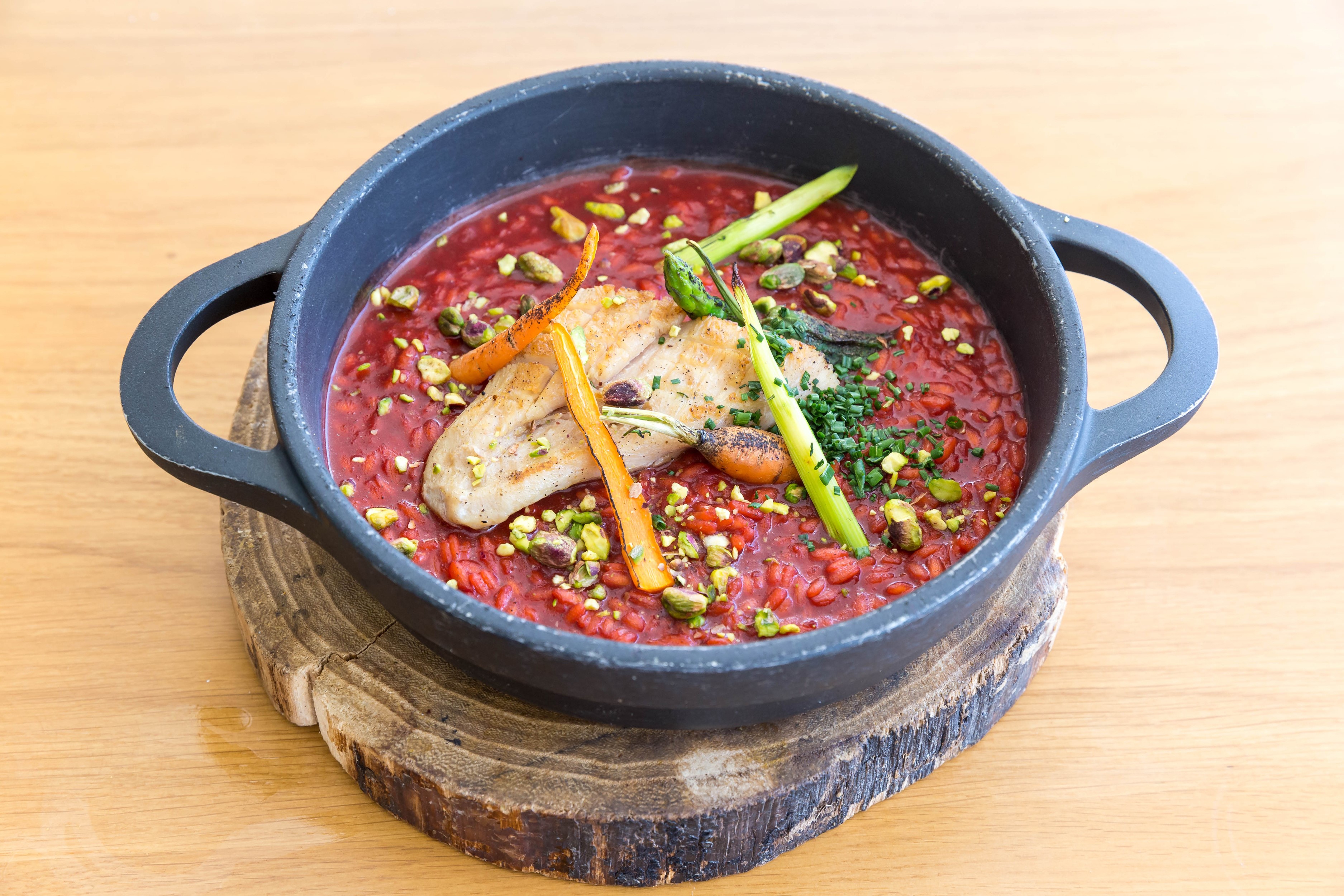 Red Risotto with Fish and Vegetables HD Wallpaper