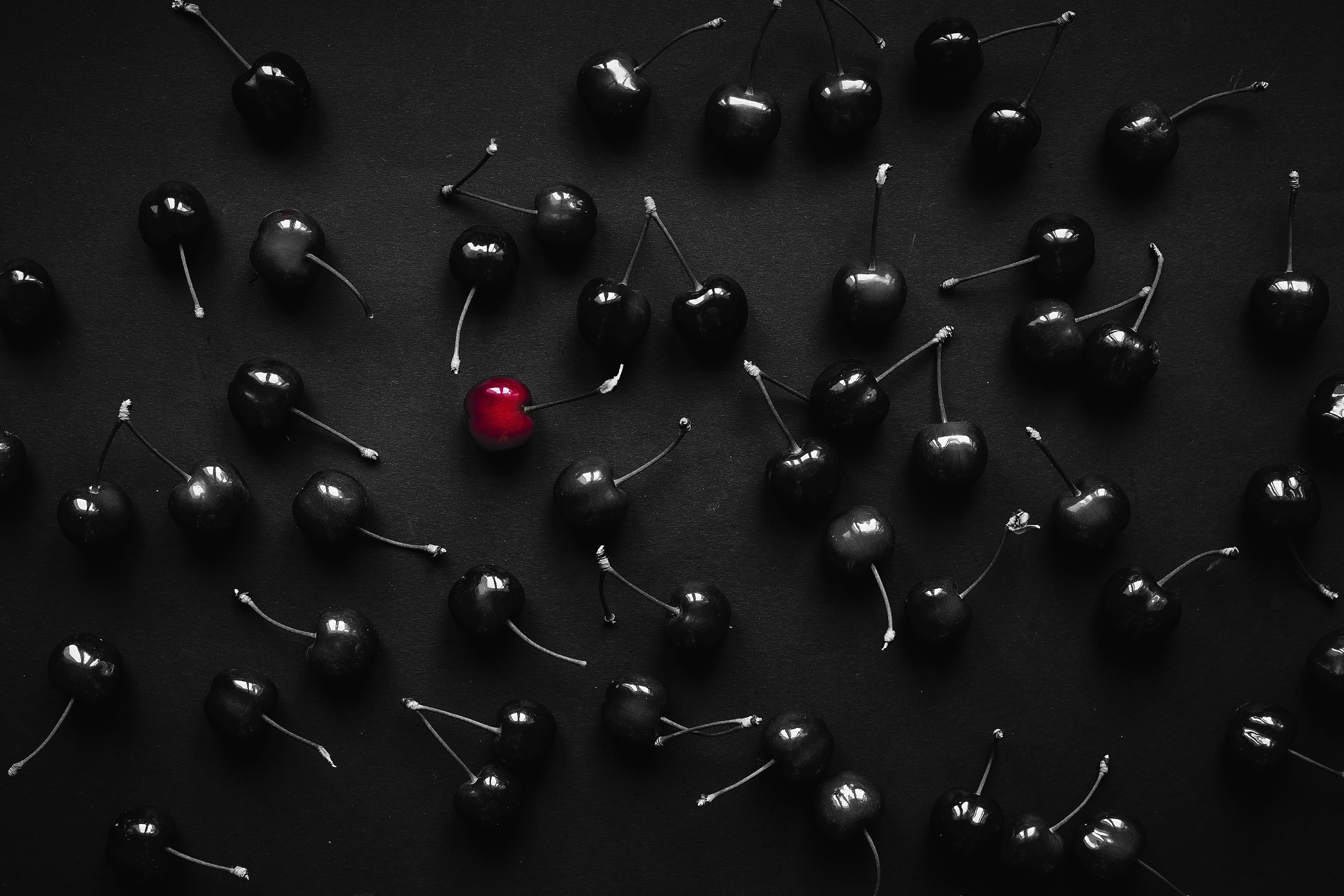 Cherries on a black background HD Wallpaper