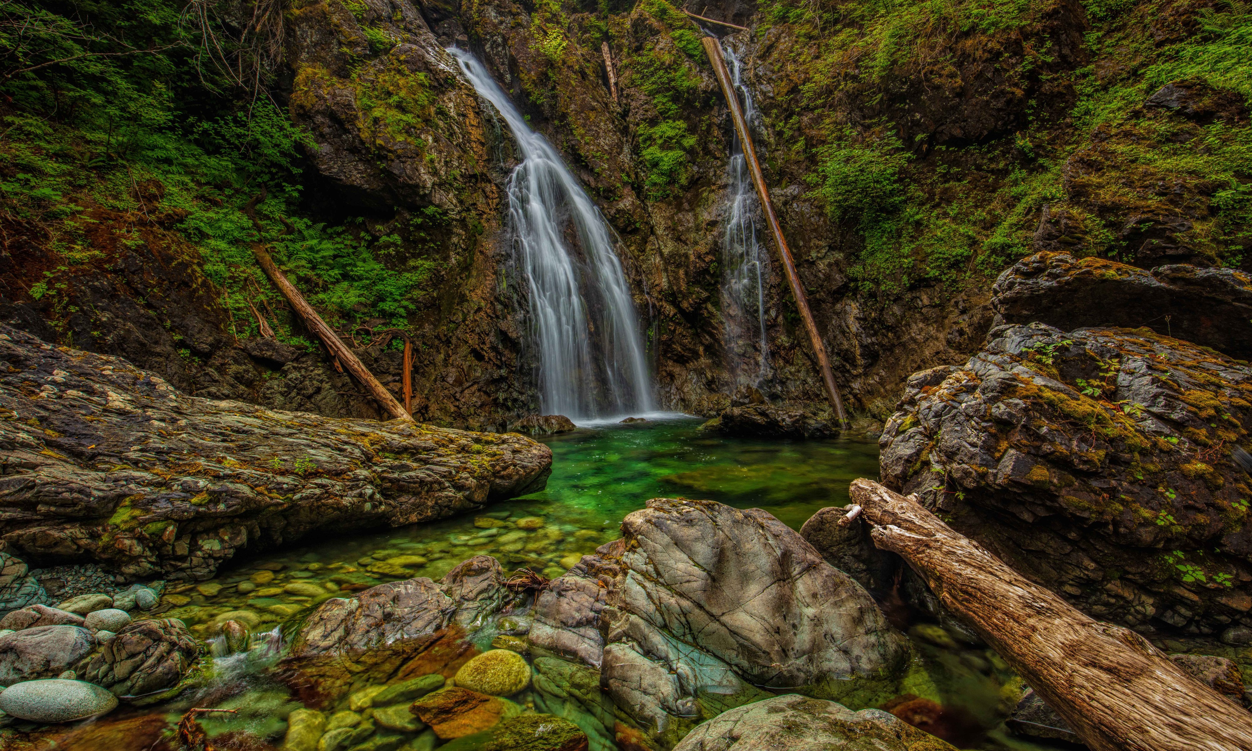 4K Nahmint Wilderness Waterfalls Vancouver Island HD Wallpaper