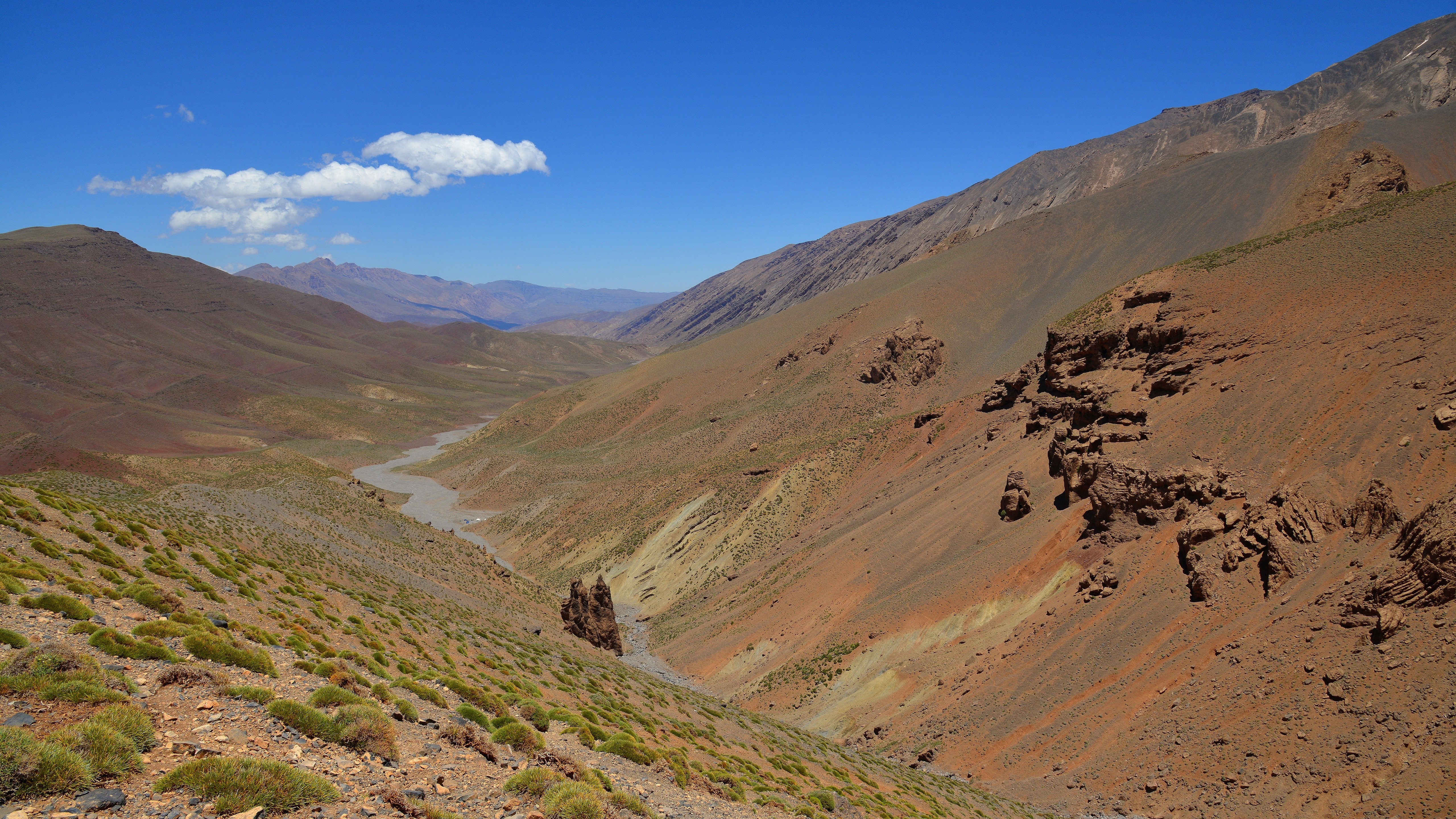 Atlas Mountains, Morocco, Valley with River and Crags HD Wallpaper