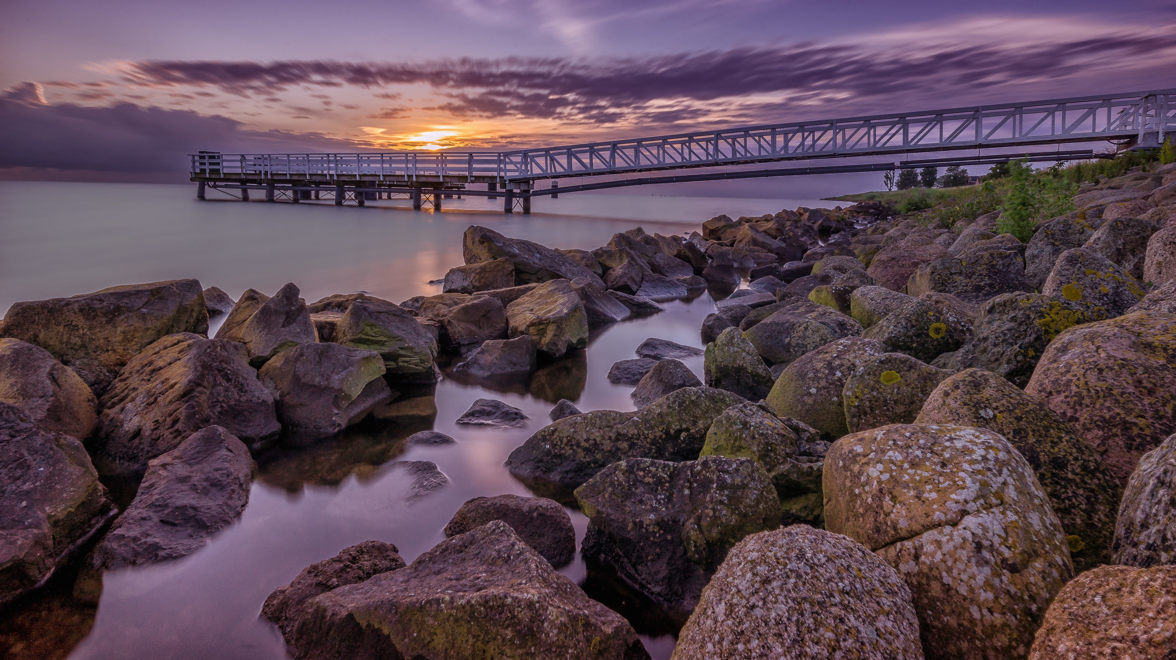 4K Medemblik Netherlands Coast Sunrise Stones Marina HD Wallpaper