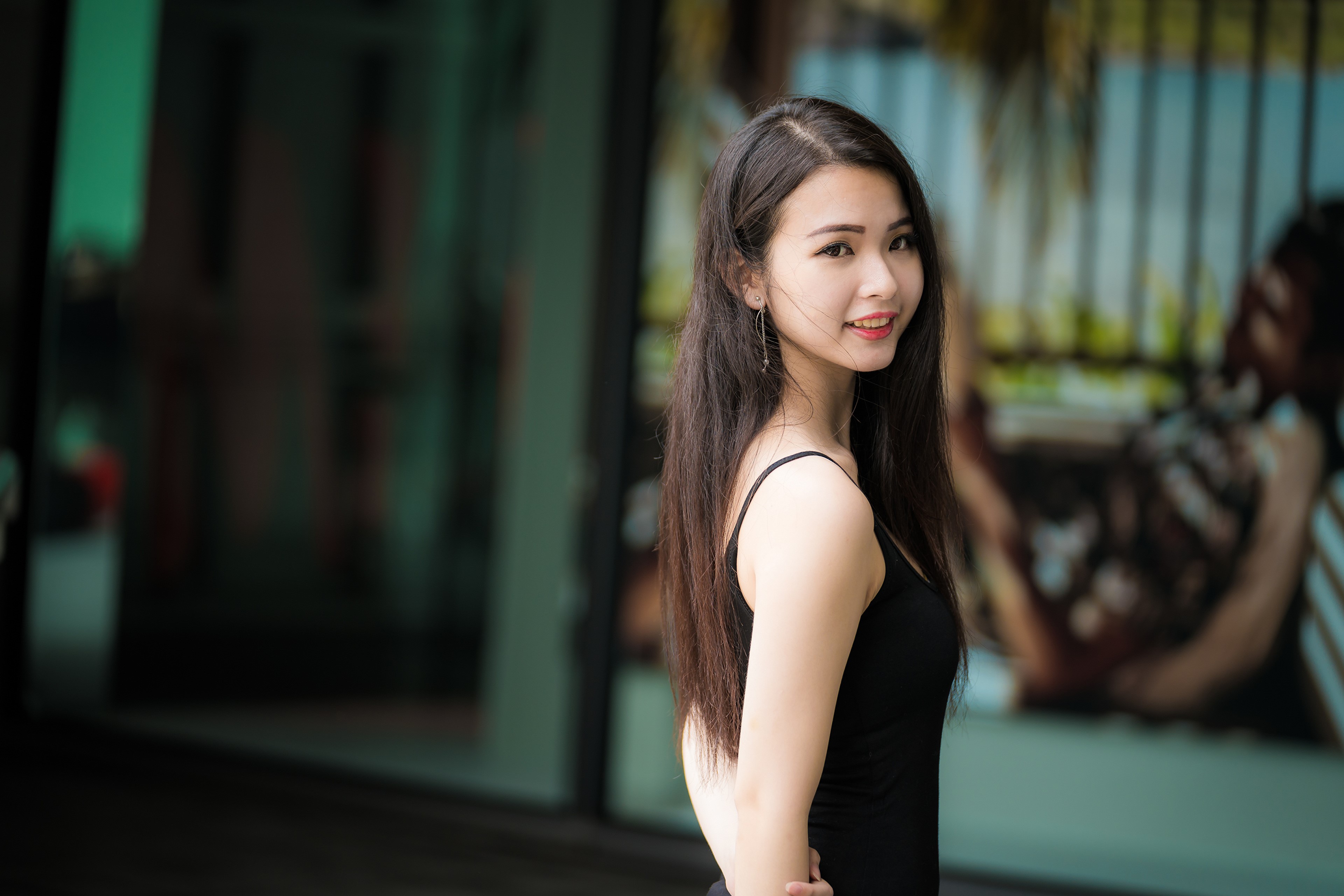 Asian woman with long dark hair HD Wallpaper