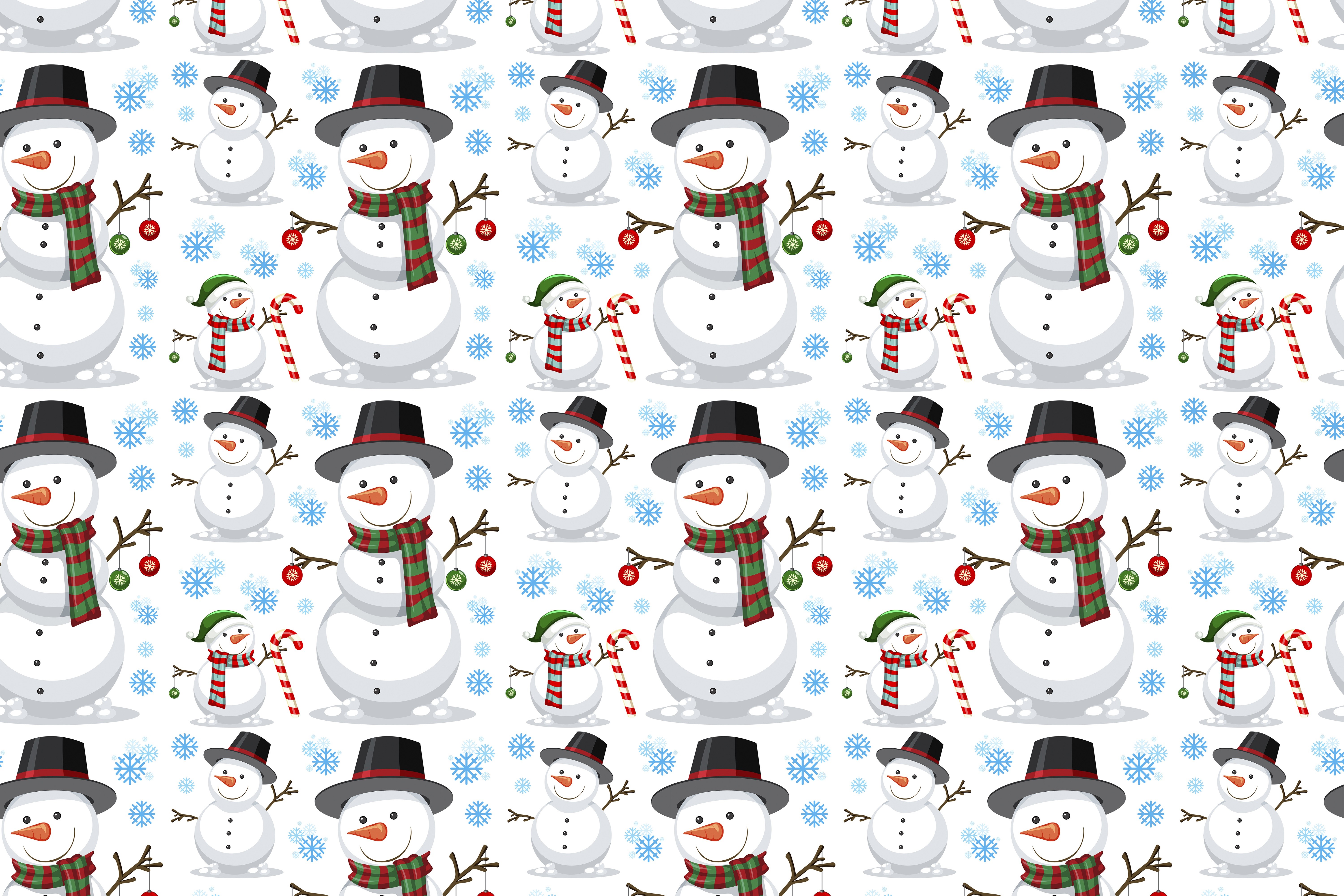 Snowmen Texture Pattern with Hats and Snowflakes HD Wallpaper