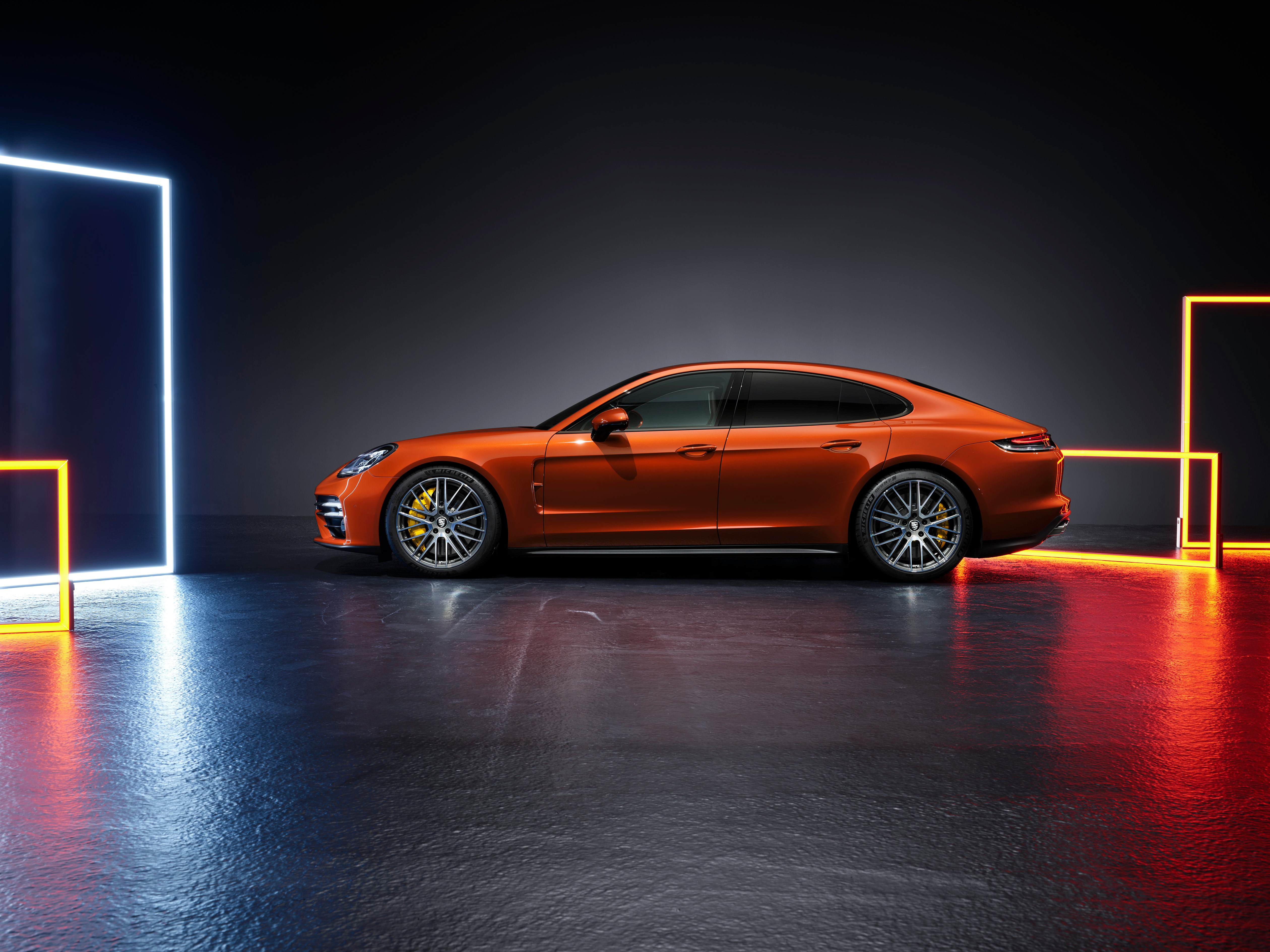 Orange Porsche Panamera Turbo S (971) 2020 HD Wallpaper