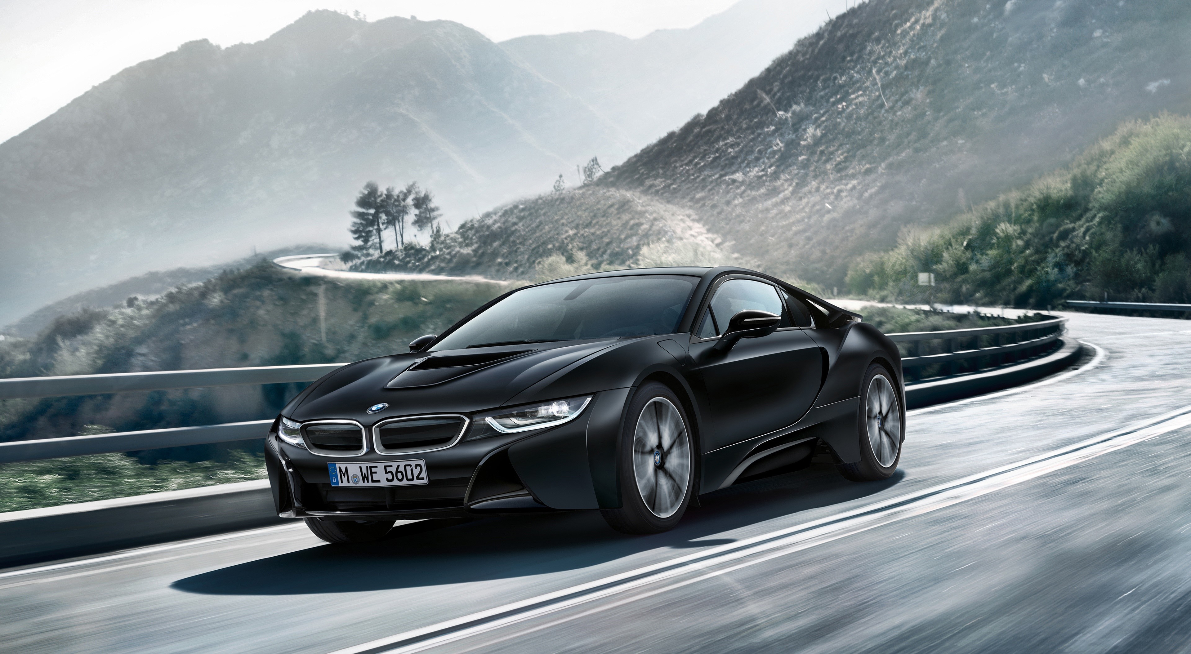 4K BMW i8 Frozen Black Edition on Mountain Road HD Wallpaper