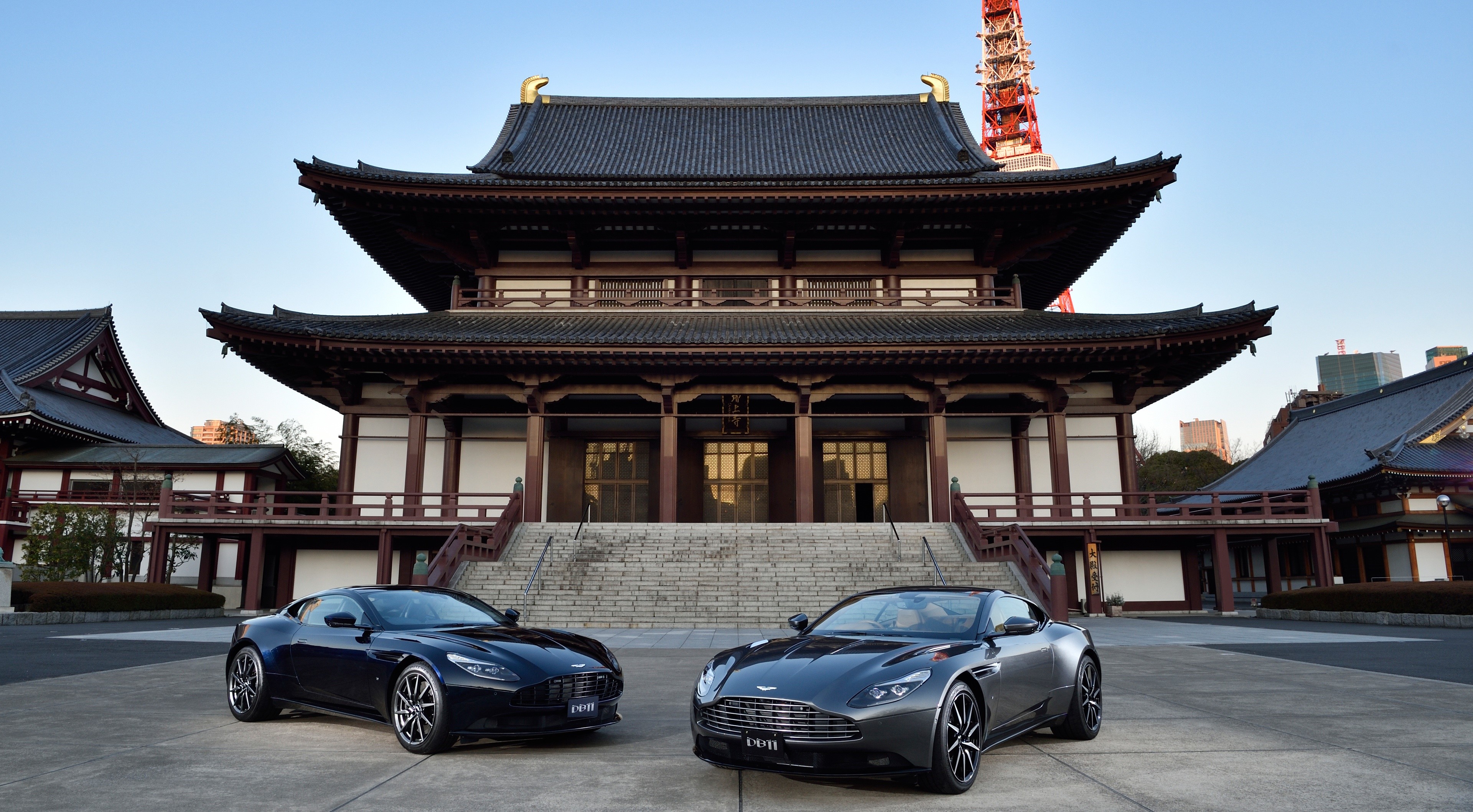 4K Aston Martin DB11 JP-spec Coupes at Zojo-JI Temple HD Wallpaper