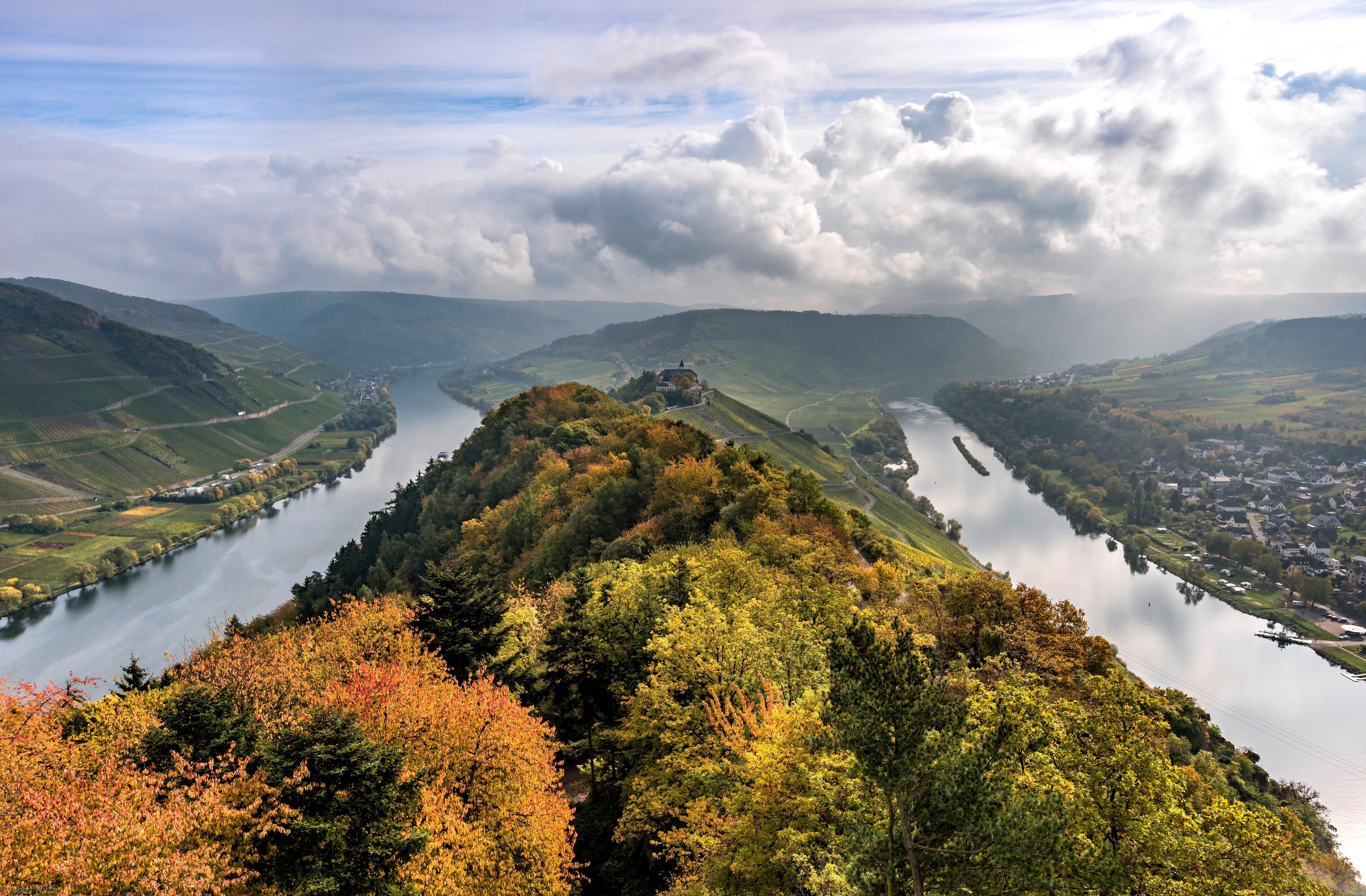 River Moselle in Autumn, Germany, from above HD Wallpaper