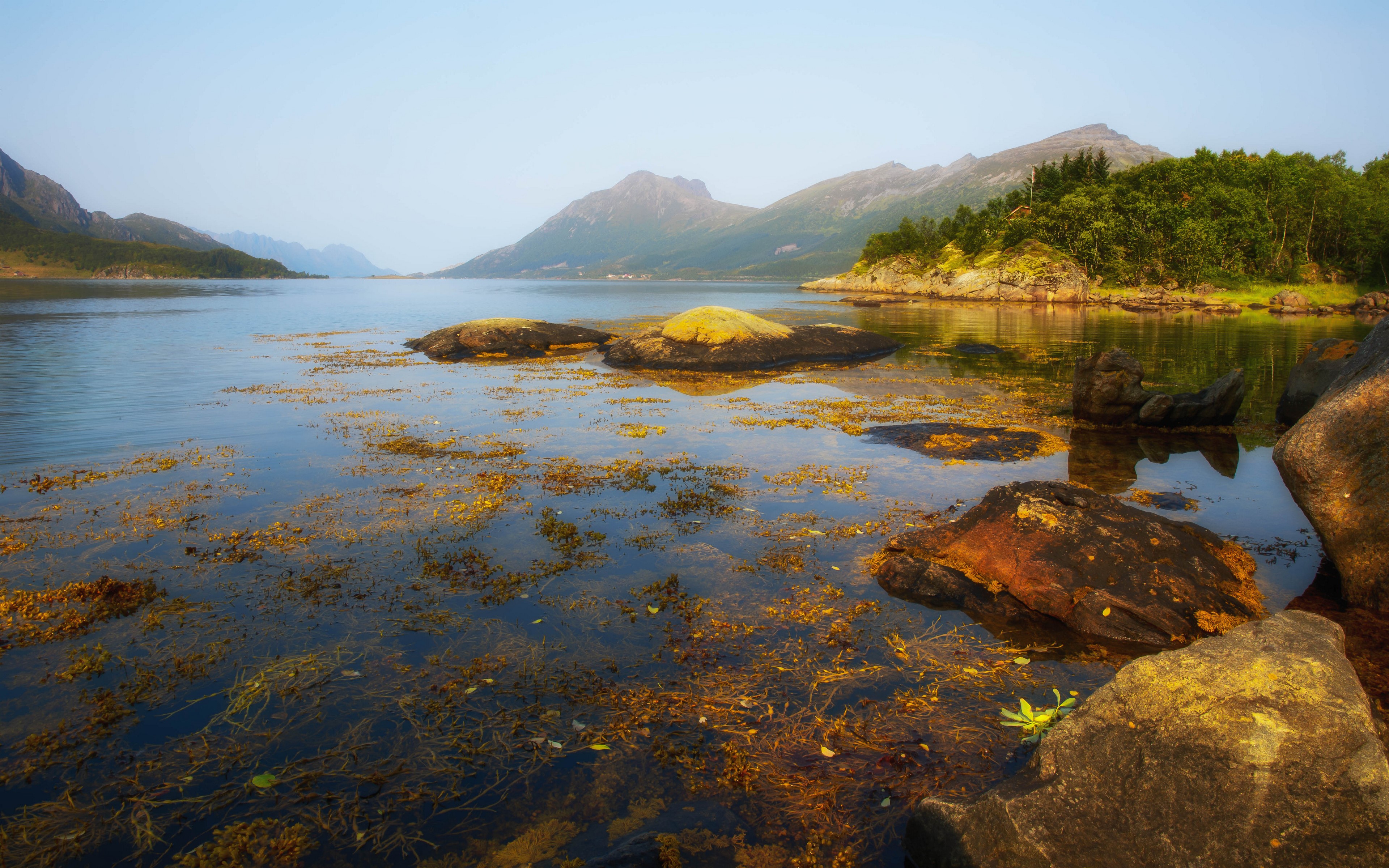 4K Norway Mountains Stones Water Fog HD Wallpaper