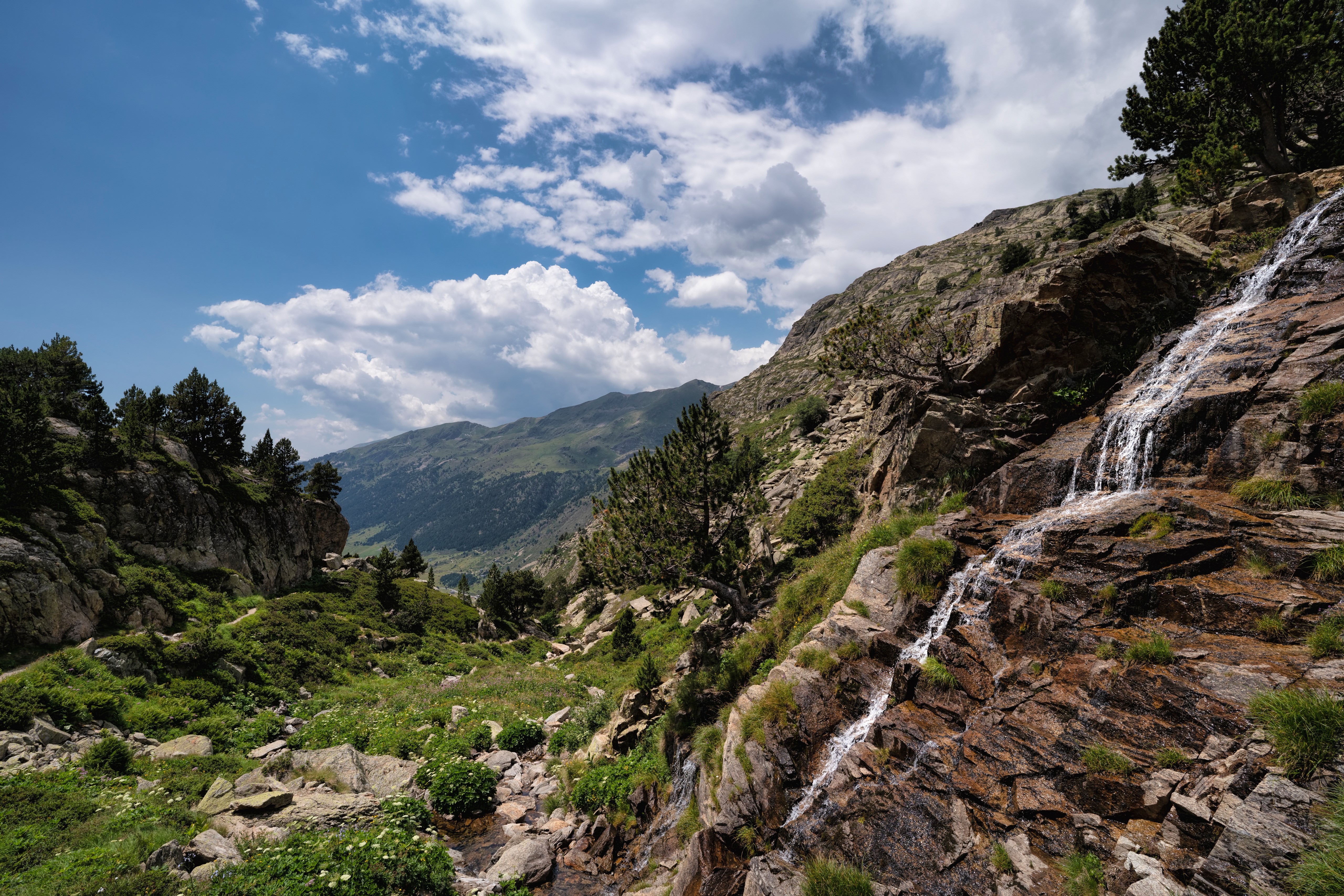 Waterfall in the Pyrenees Mountains, Andorra HD Wallpaper
