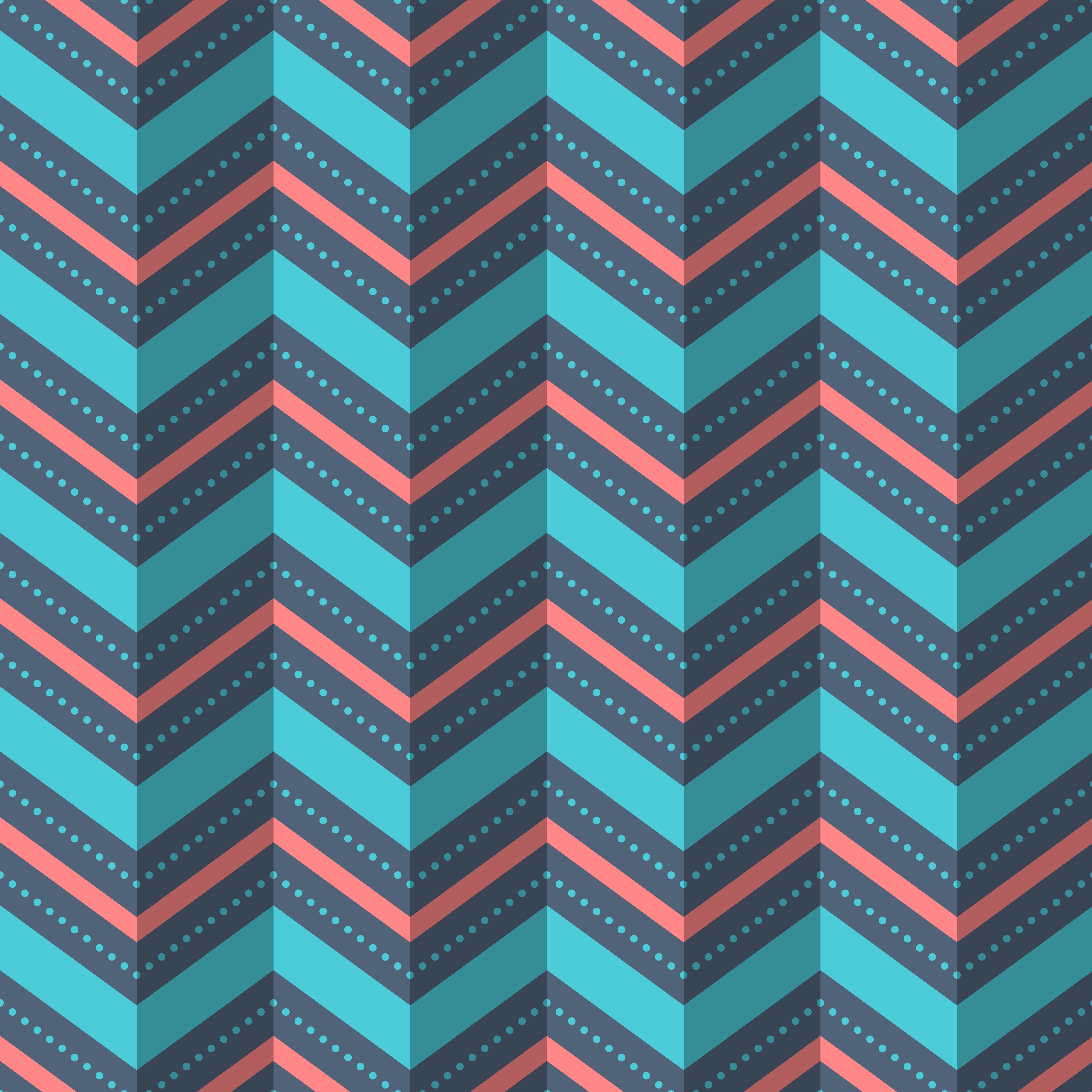 Teal and Coral Chevron Pattern with Dots HD Wallpaper