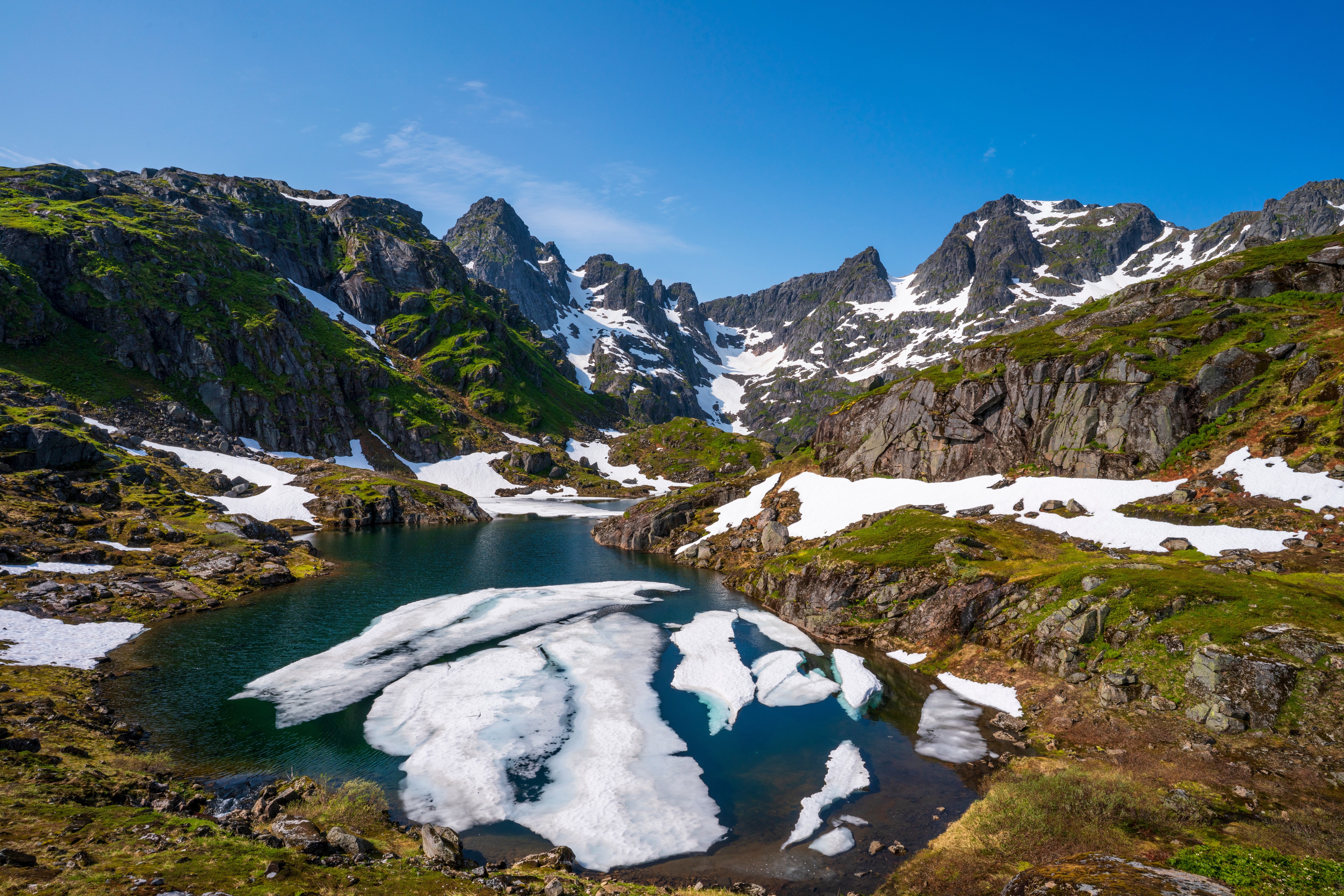 Mountains and Lake in Lofoten, Norway HD Wallpaper