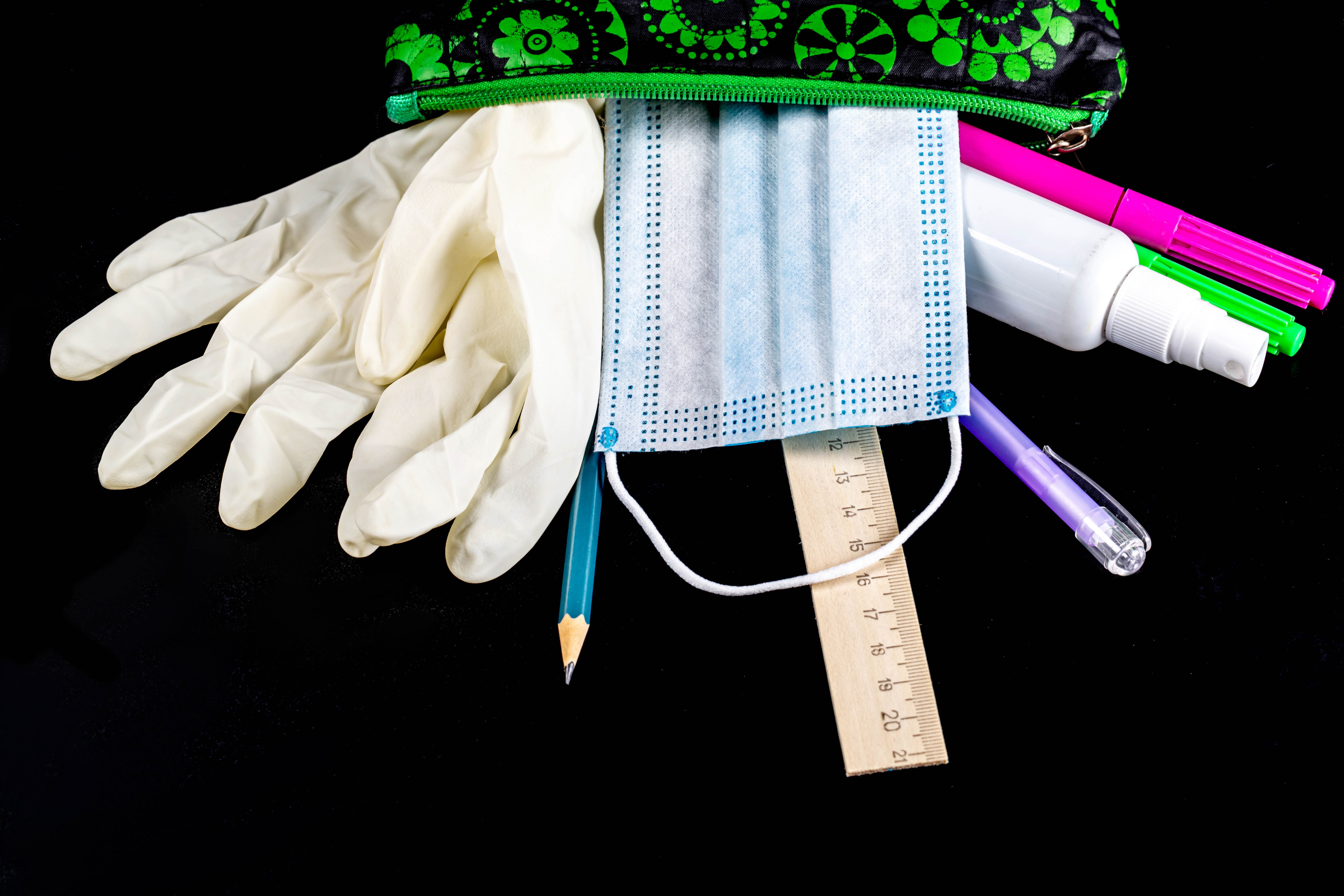 School supplies with mask and gloves HD Wallpaper