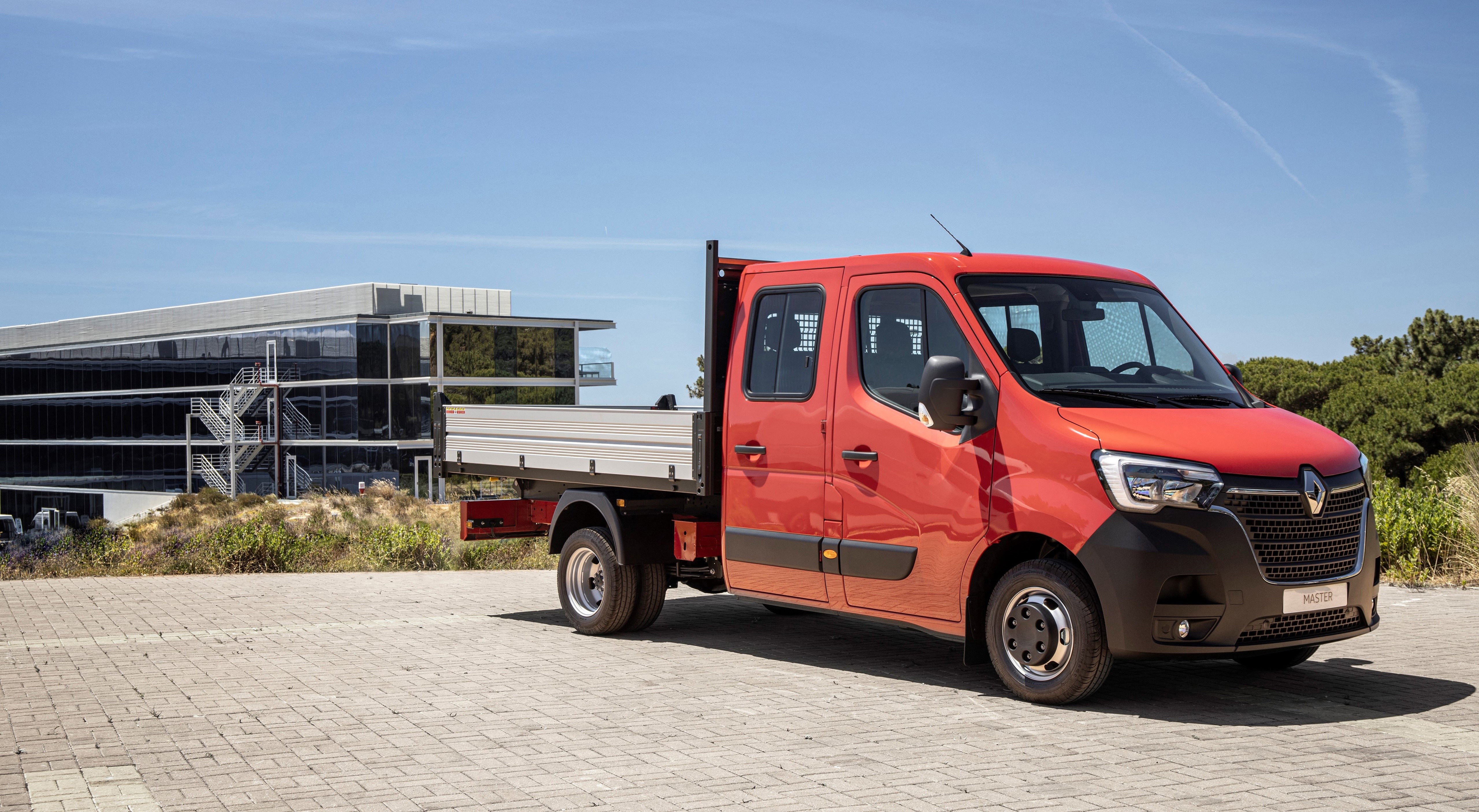 Red Renault Master Double Cab Tipper Truck HD Wallpaper