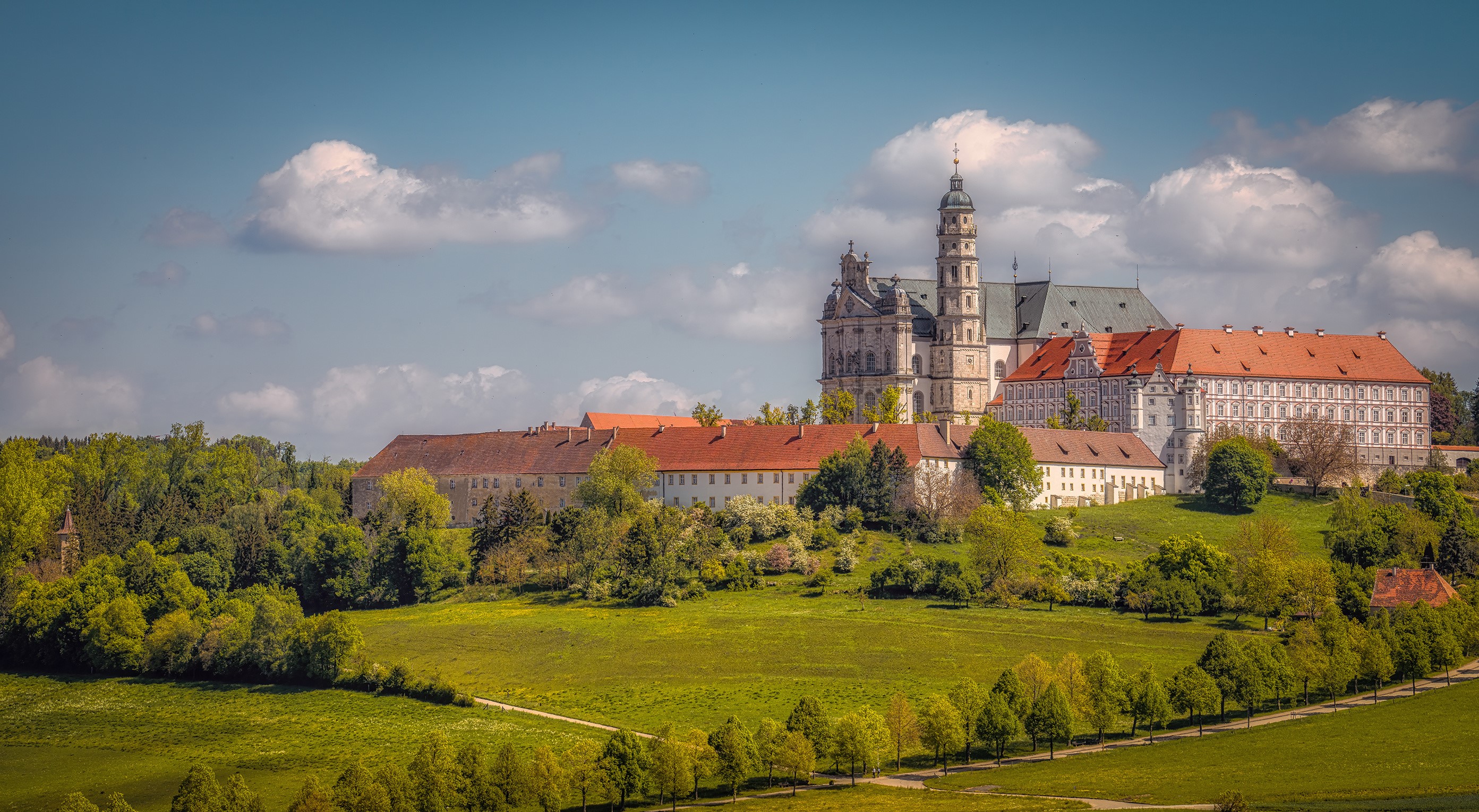 Neresheim Abbey Monastery in a German Landscape HD Wallpaper