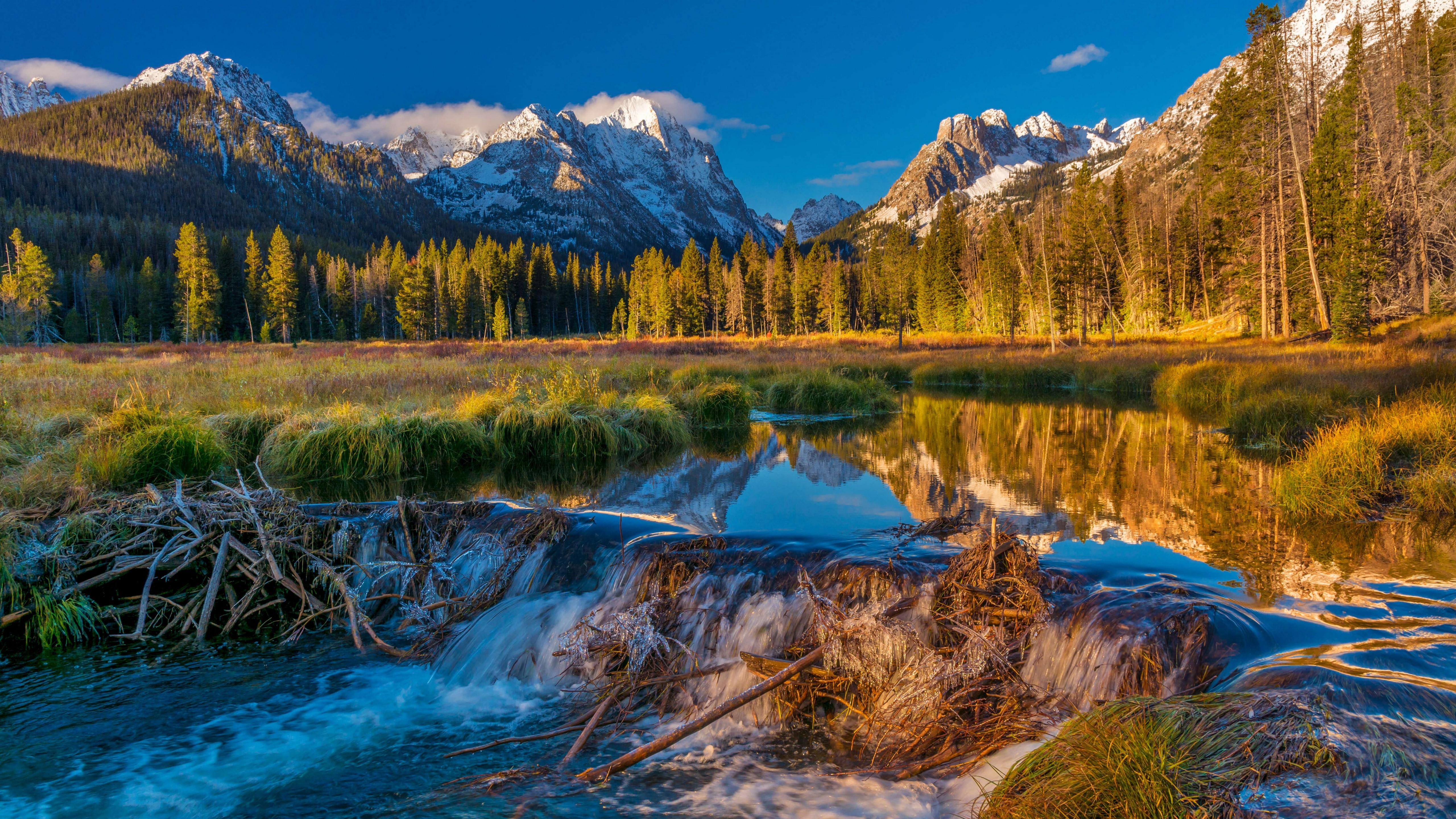 Sawtooth National Forest Mountains River Scenery HD Wallpaper