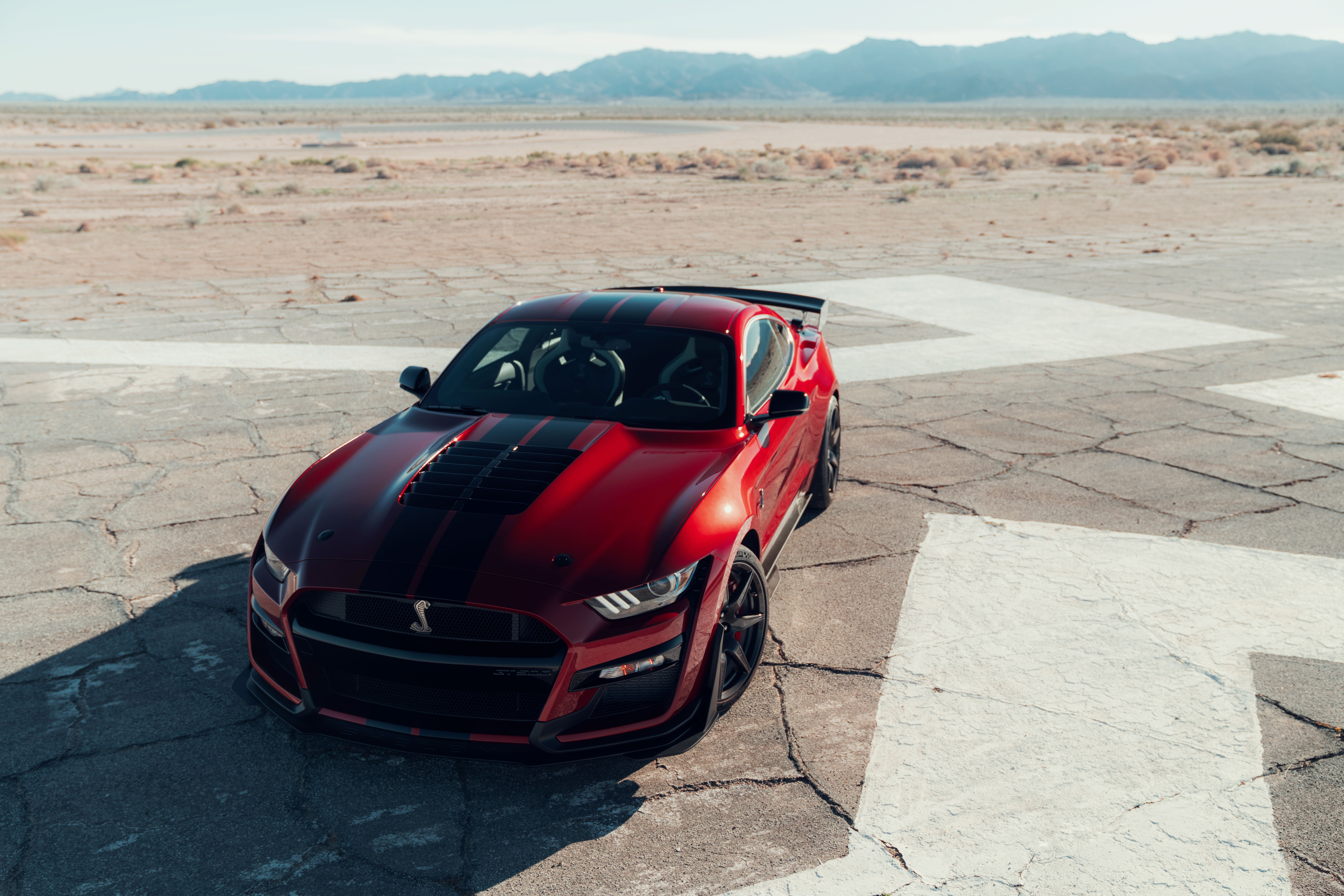 Red Ford Mustang Shelby GT500 2020 in desert HD Wallpaper