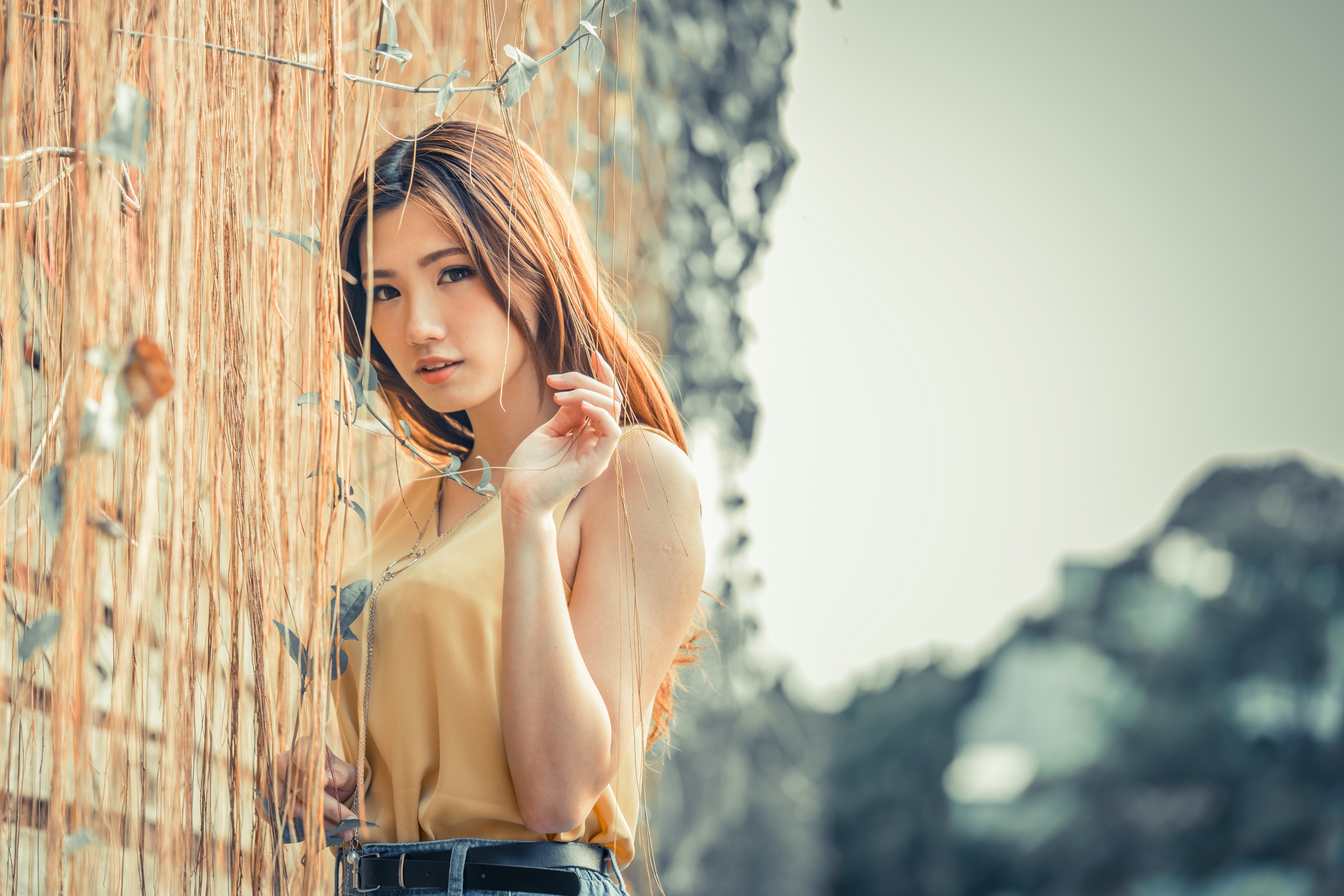 4K Portrait of Brown-Haired Asian Woman with Bokeh HD Wallpaper