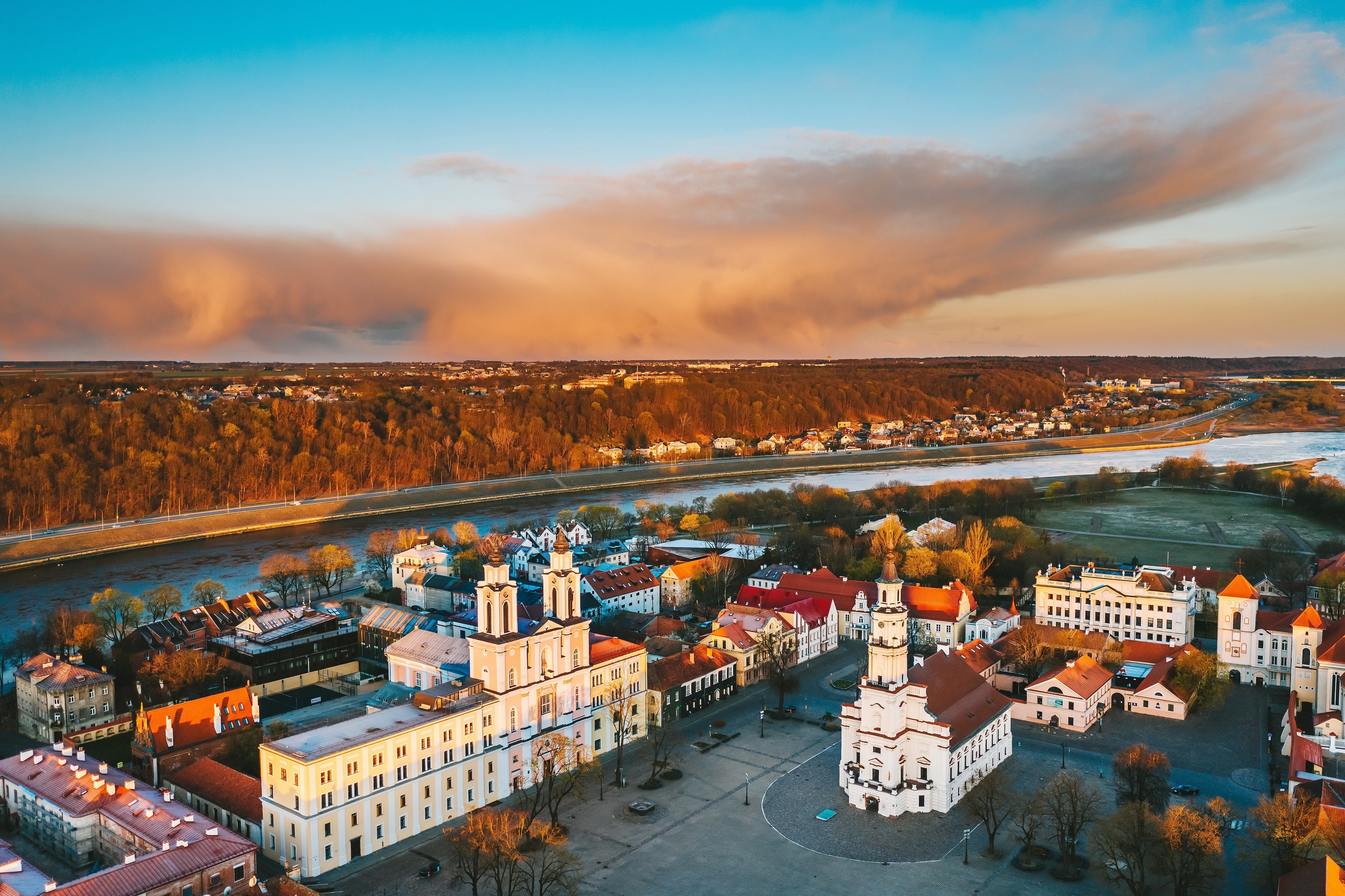 Kaunas Old Town, Lithuania from above at sunset HD Wallpaper
