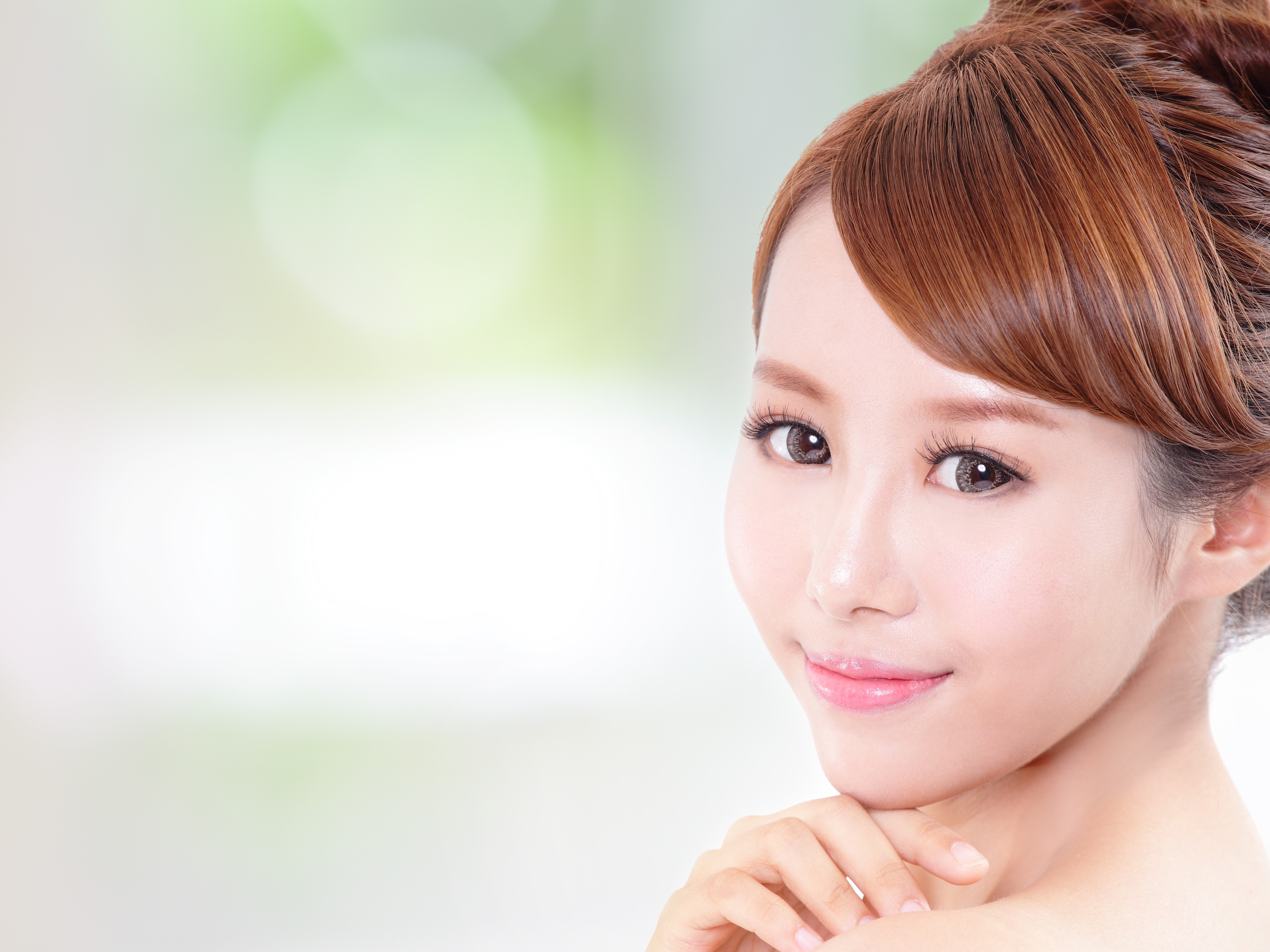 Beautiful Asian woman with brown hair HD Wallpaper
