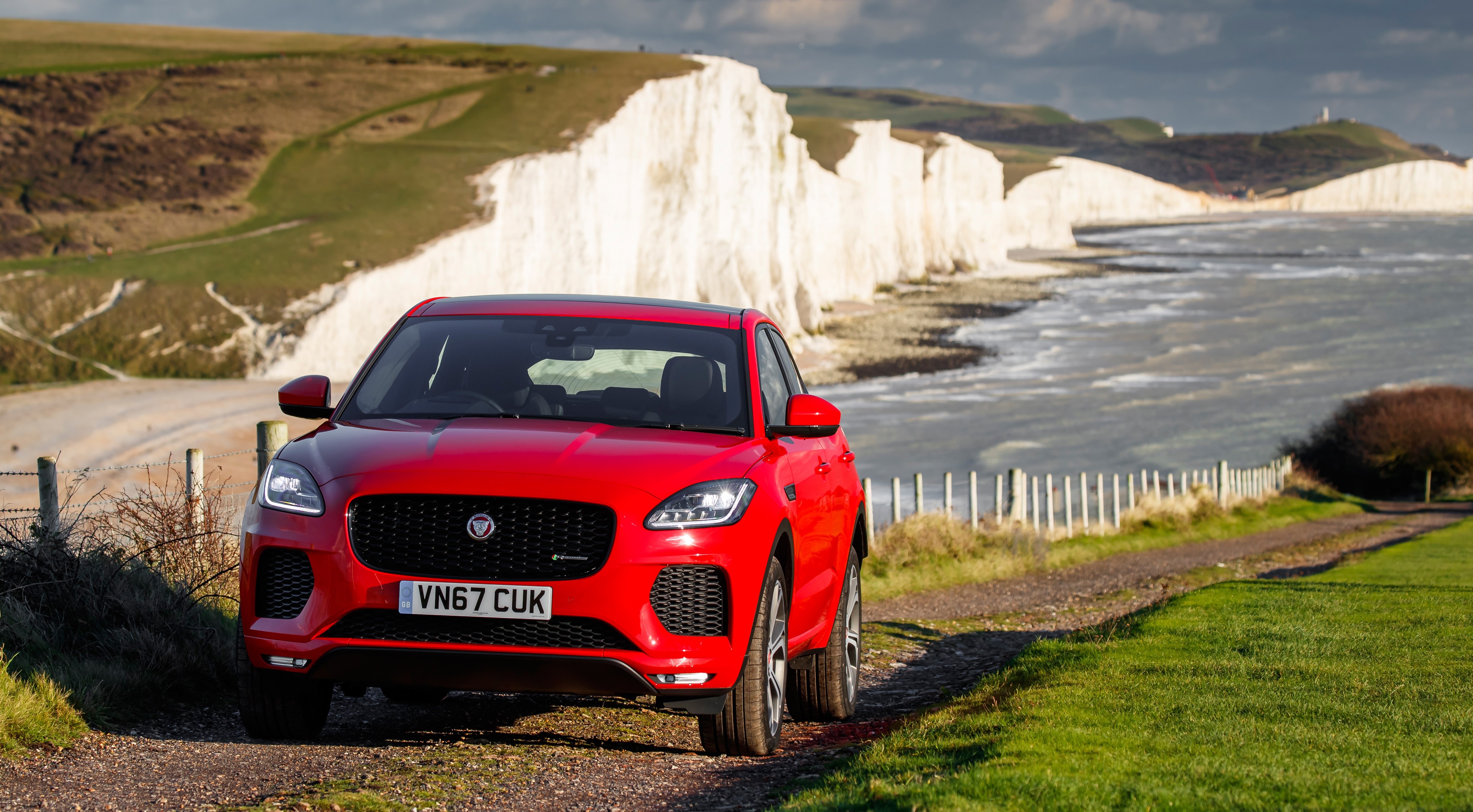 Red Jaguar E-Pace R-Dynamic First Edition on UK Coast HD Wallpaper