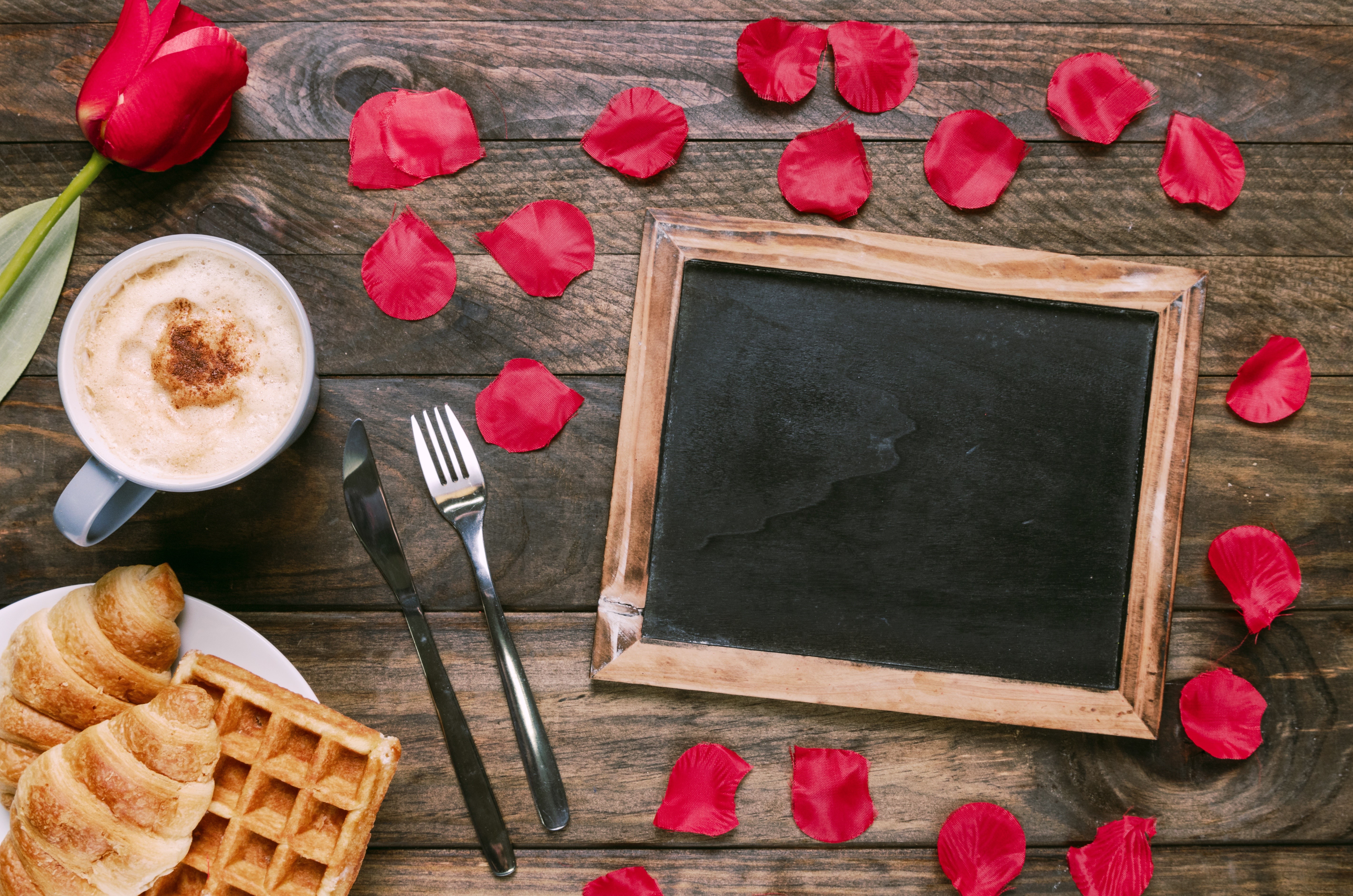 Cappuccino, Croissants, Waffle, Tulip, and Chalkboard HD Wallpaper