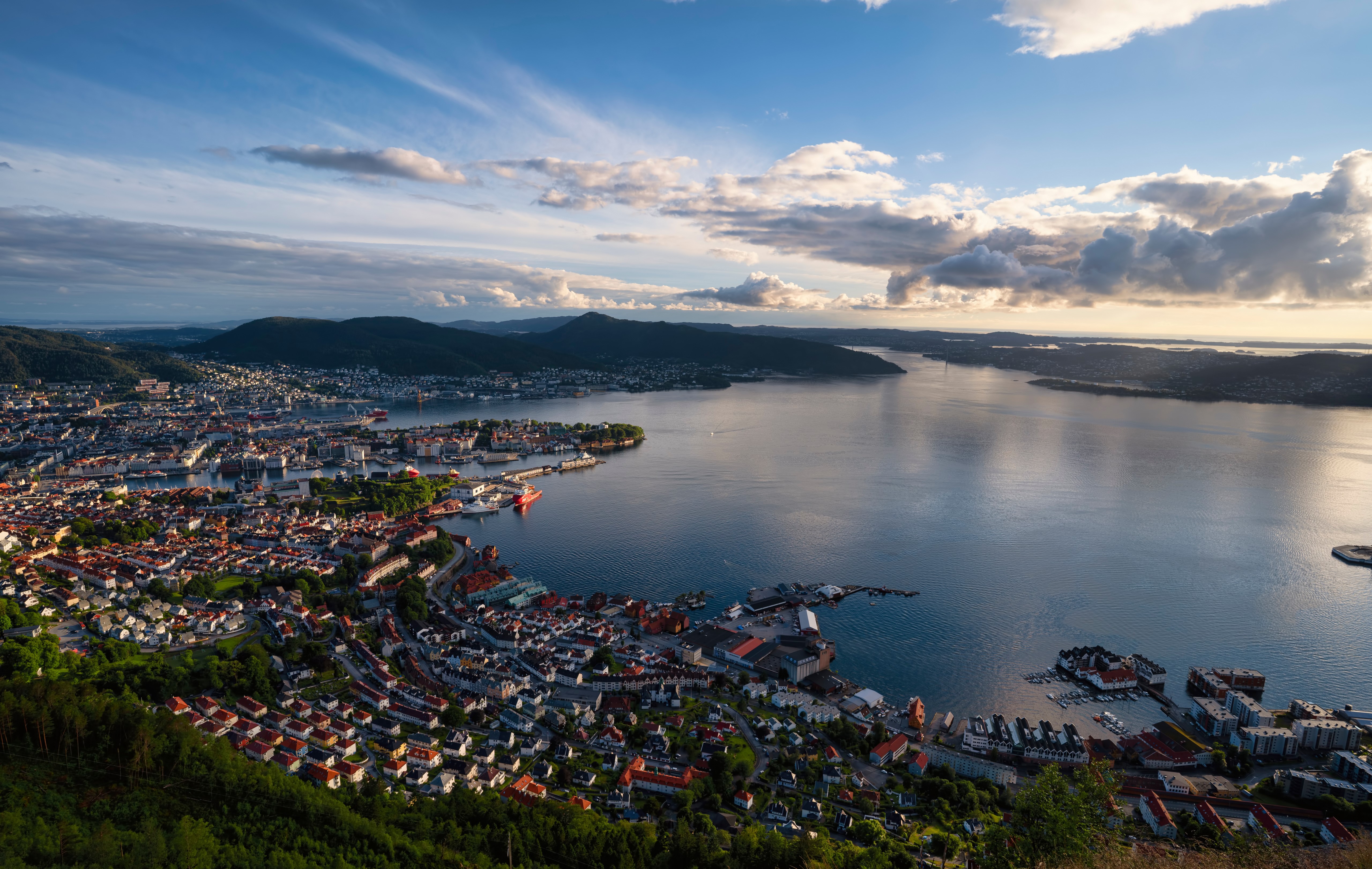 Bergen, Norway: Aerial View of City and Fjord HD Wallpaper