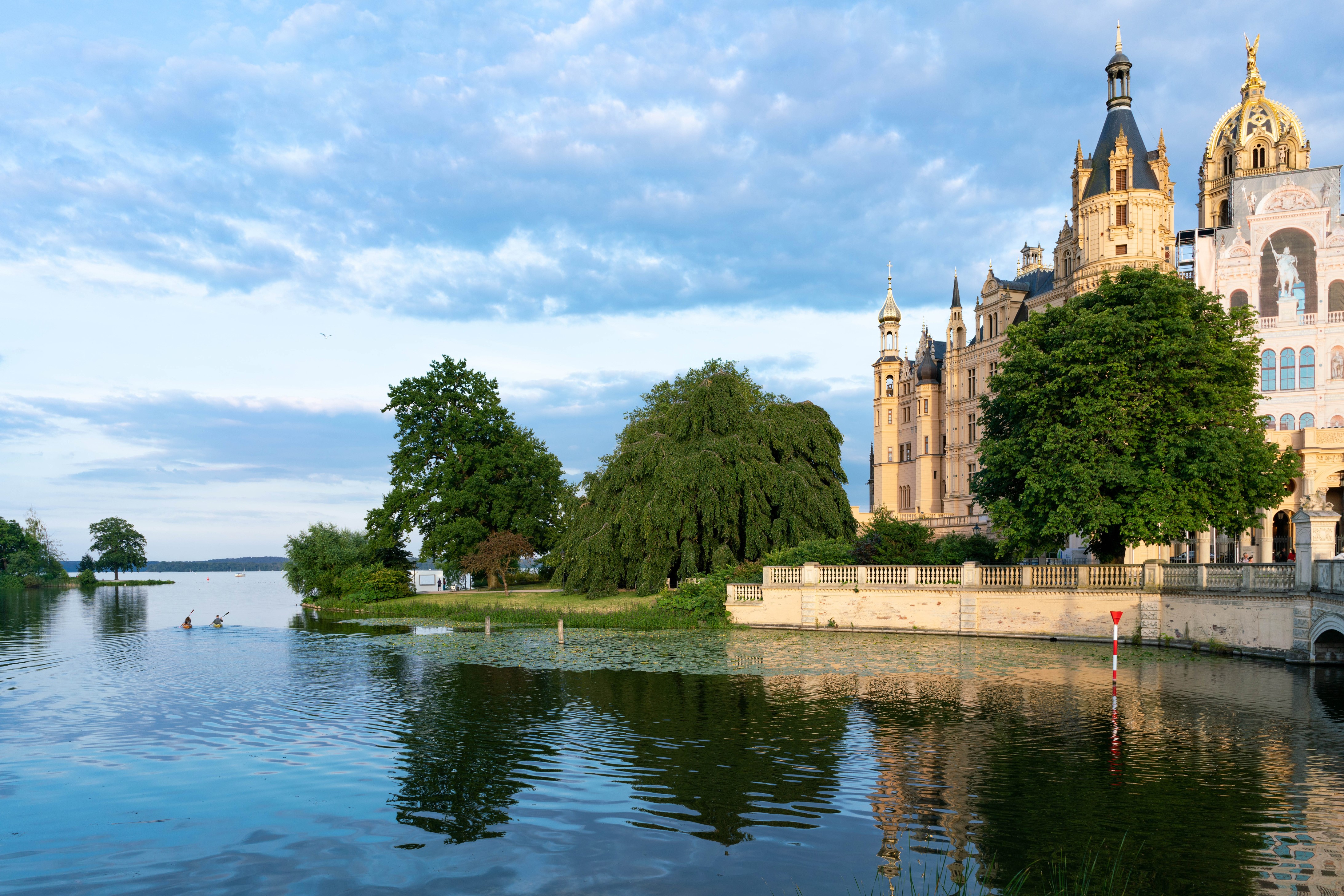 Schwerin Castle on a lake in Germany HD Wallpaper