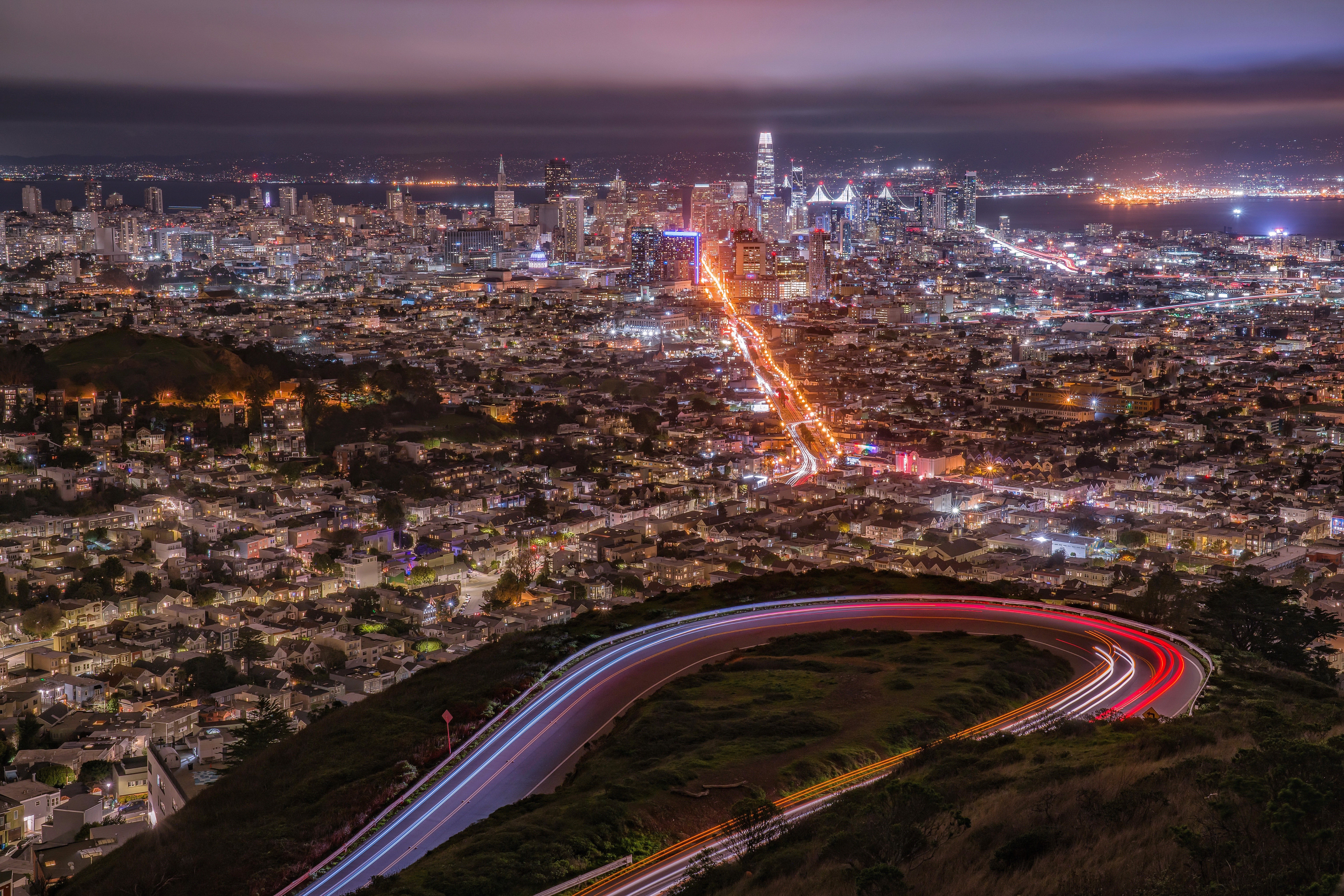 San Francisco cityscape at night from above HD Wallpaper