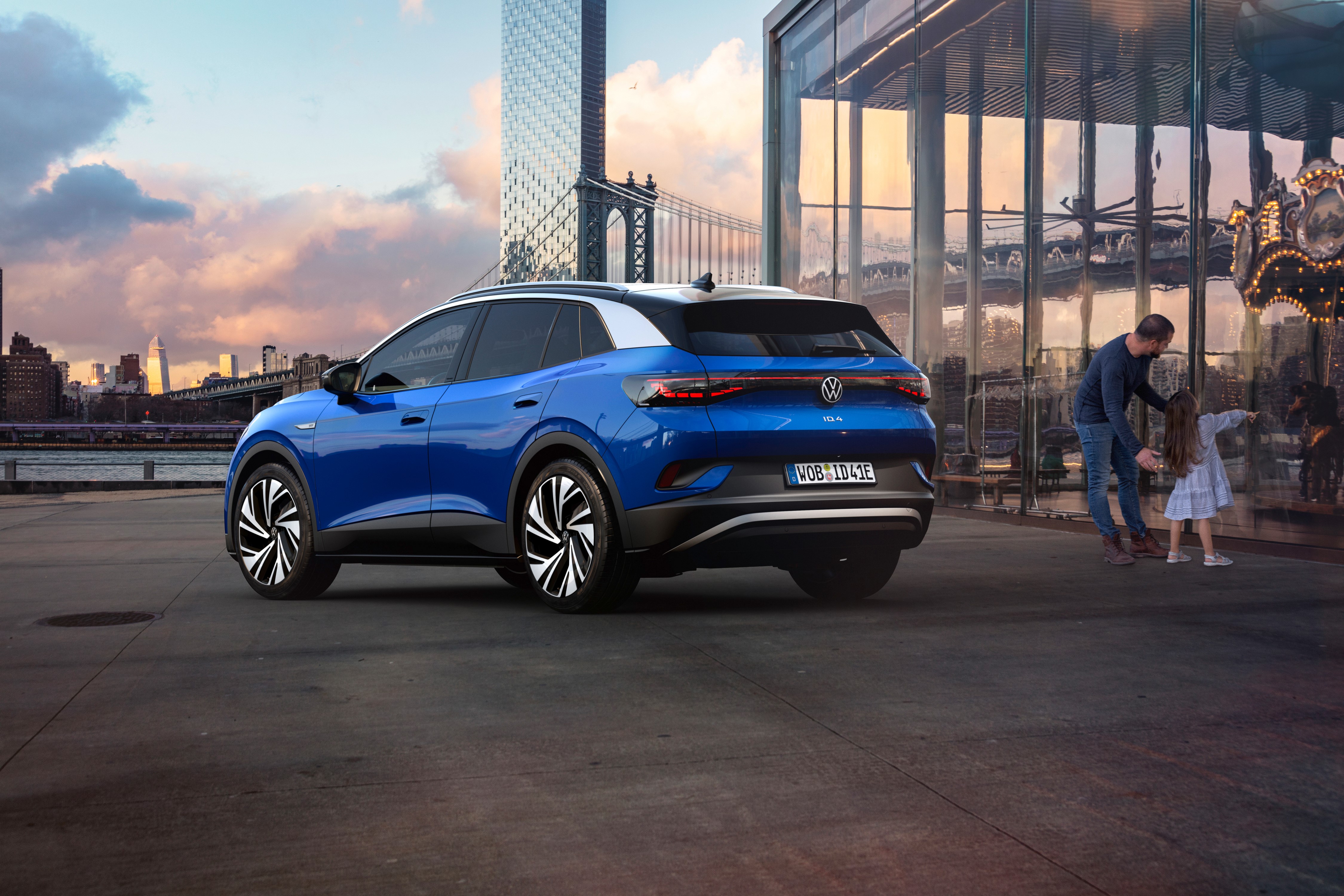 Blue Volkswagen ID.4 1st Edition Crossover in City HD Wallpaper