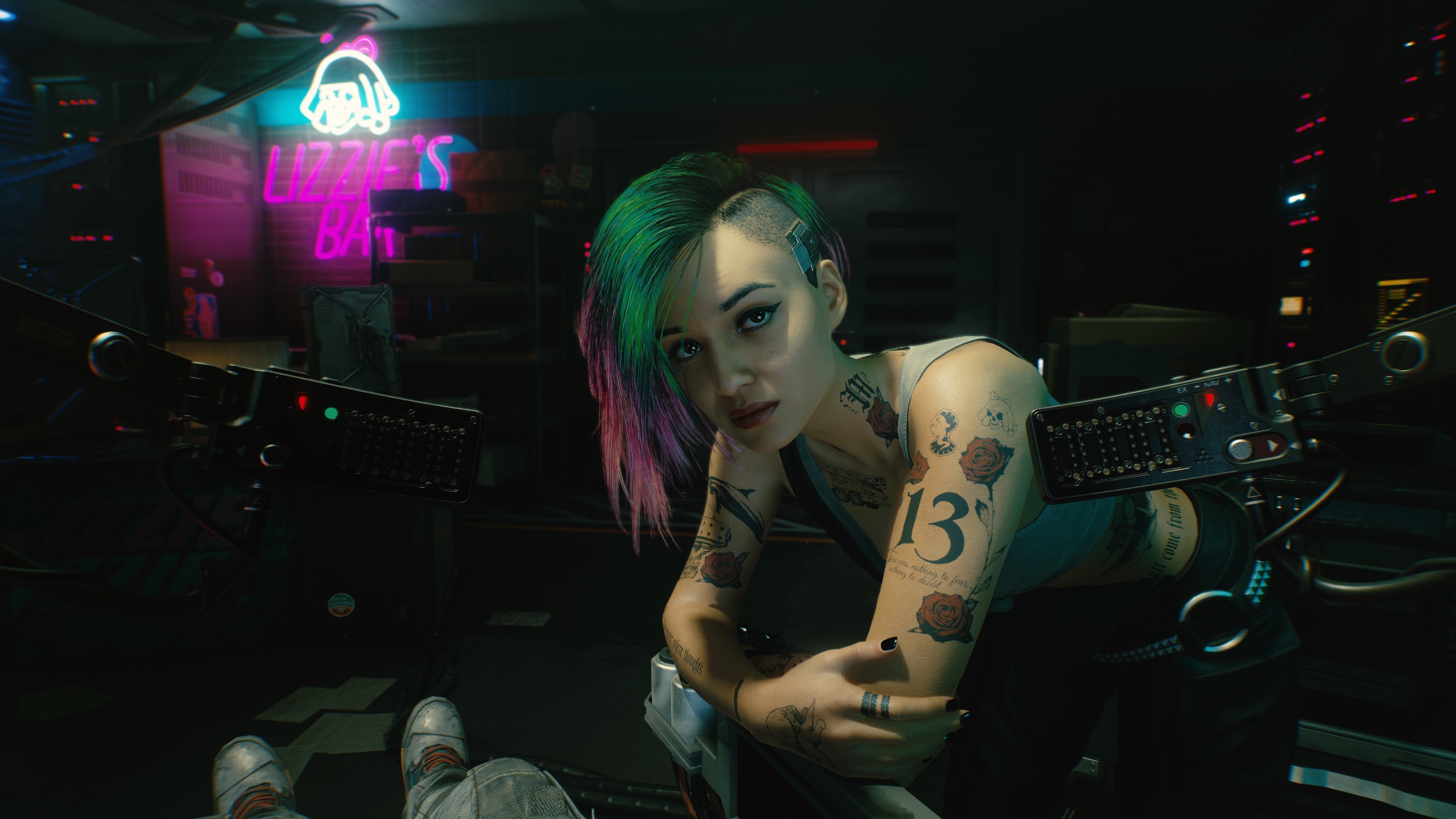 Judy Alvarez from Cyberpunk 2077 with tattoo number 13 HD Wallpaper