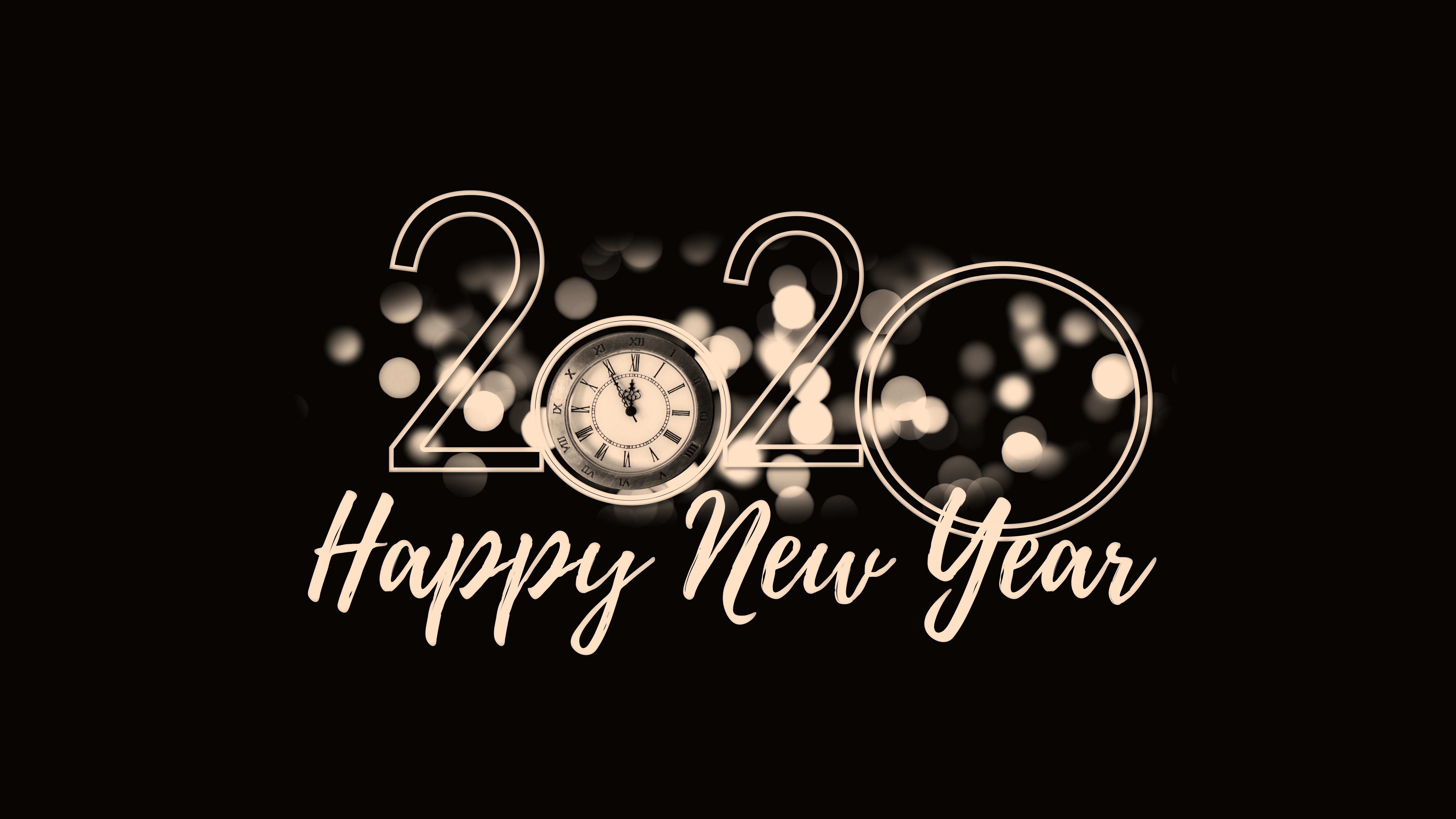 Happy New Year 2020 with Clock HD Wallpaper