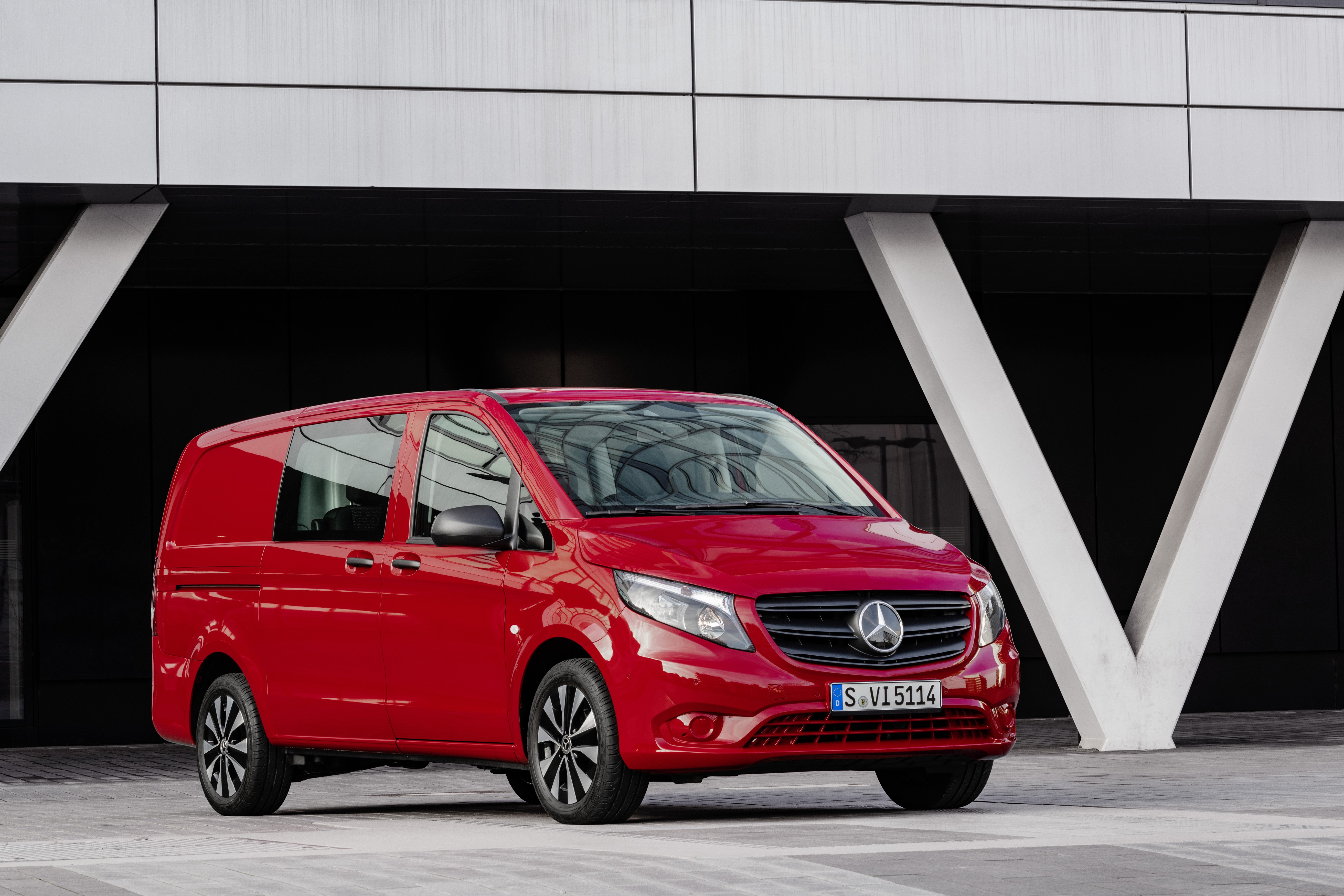 Red Mercedes-Benz Vito Mixto Minivan HD Wallpaper