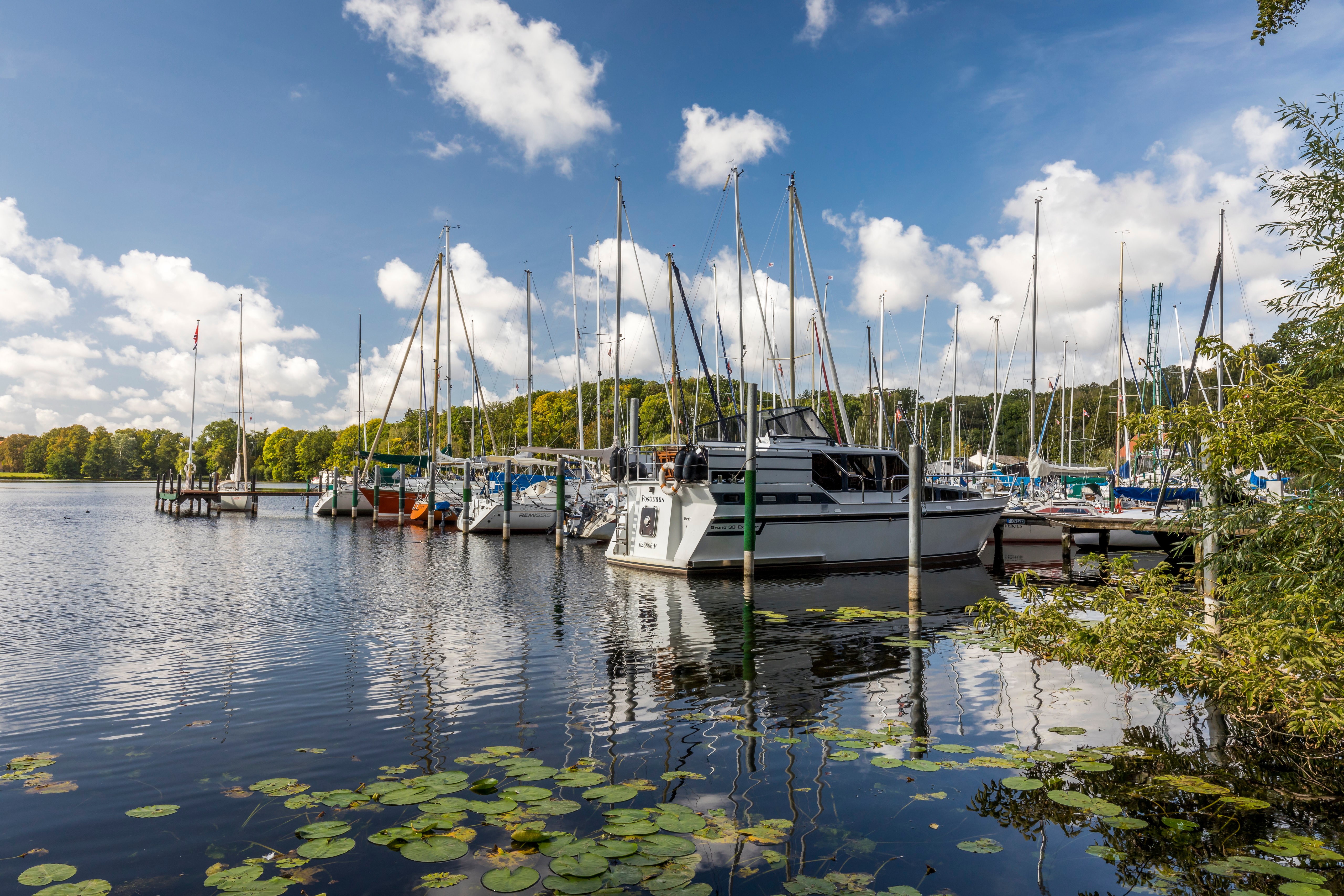 Yachts docked on Tegeler See in Berlin, Germany HD Wallpaper
