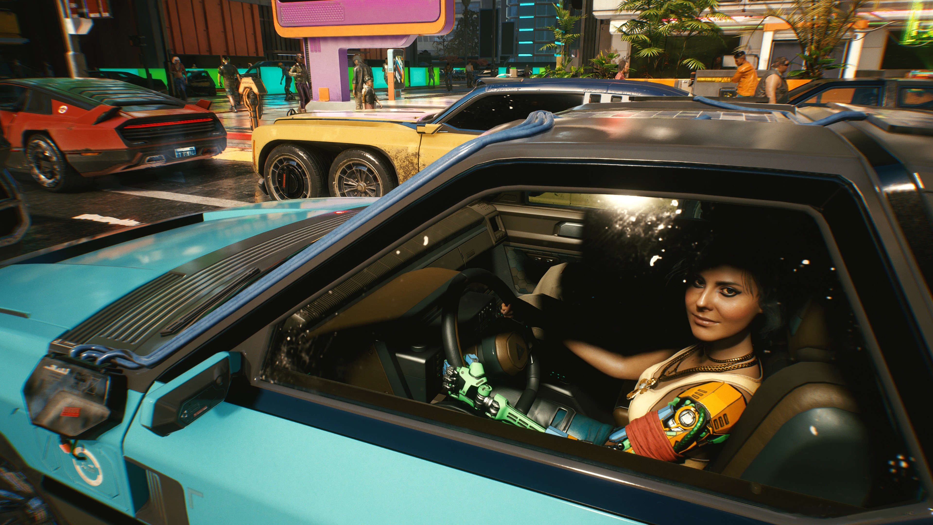 Woman with cybernetic arm in Cyberpunk 2077 HD Wallpaper
