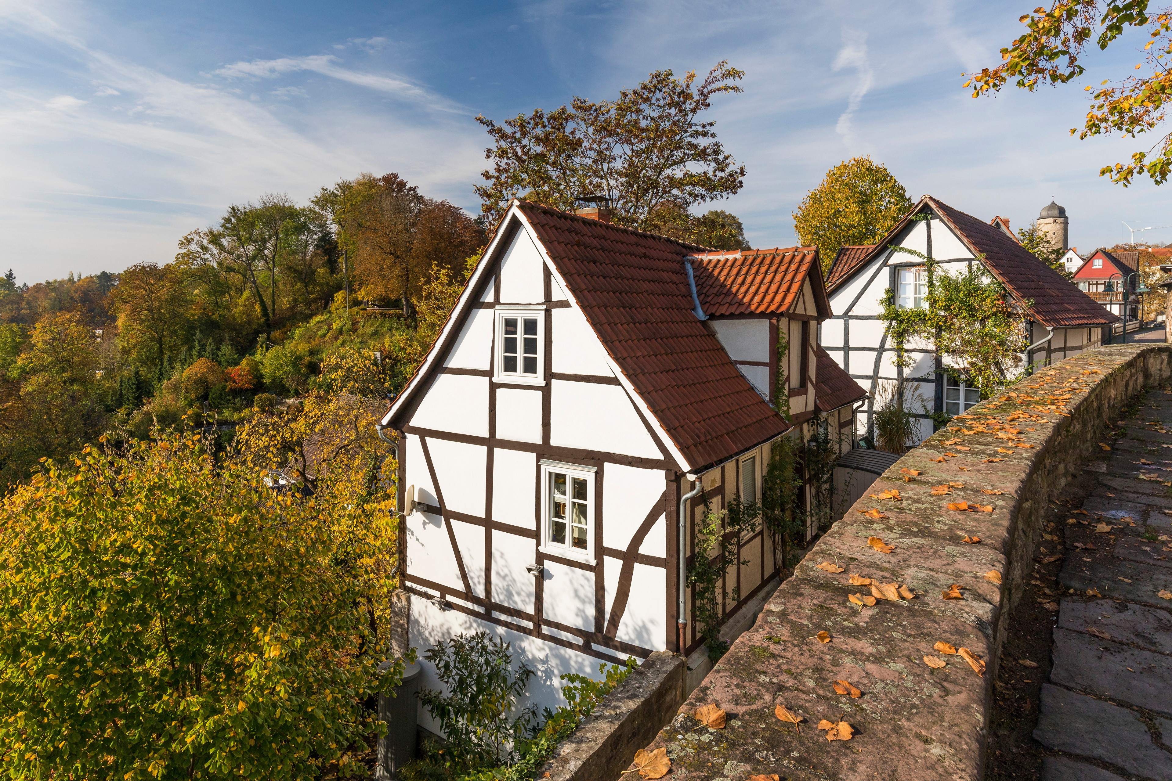 Half-timbered houses in Warburg, Germany during Autumn HD Wallpaper